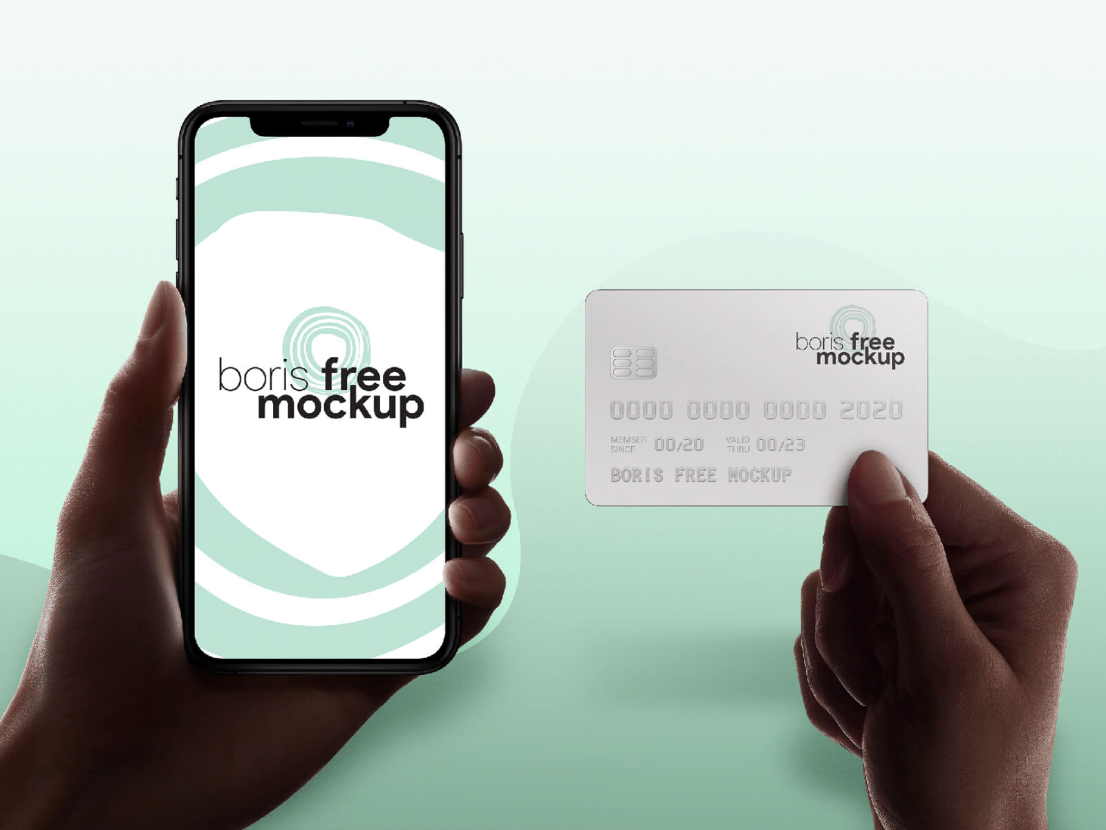 Holding IPhone And Credit Card Mockup UIBundle