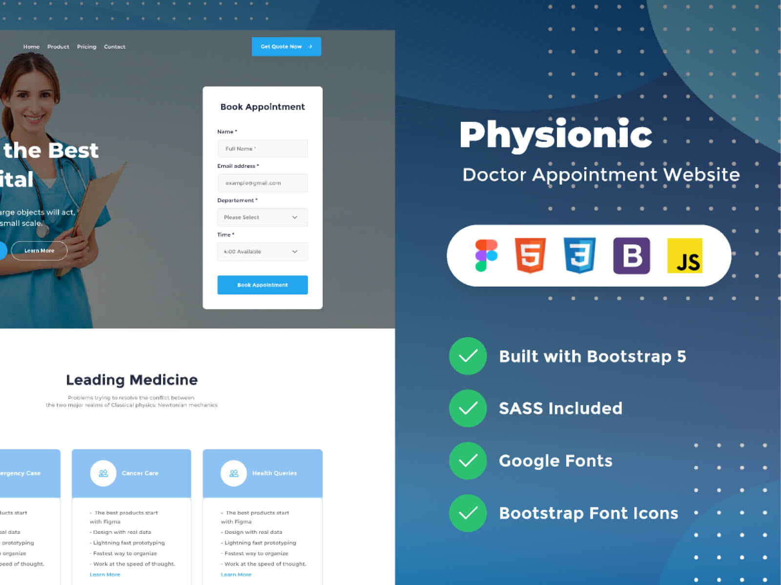 Physionic - Doctor Appointment Website Template (HTML + FIGMA) cover image