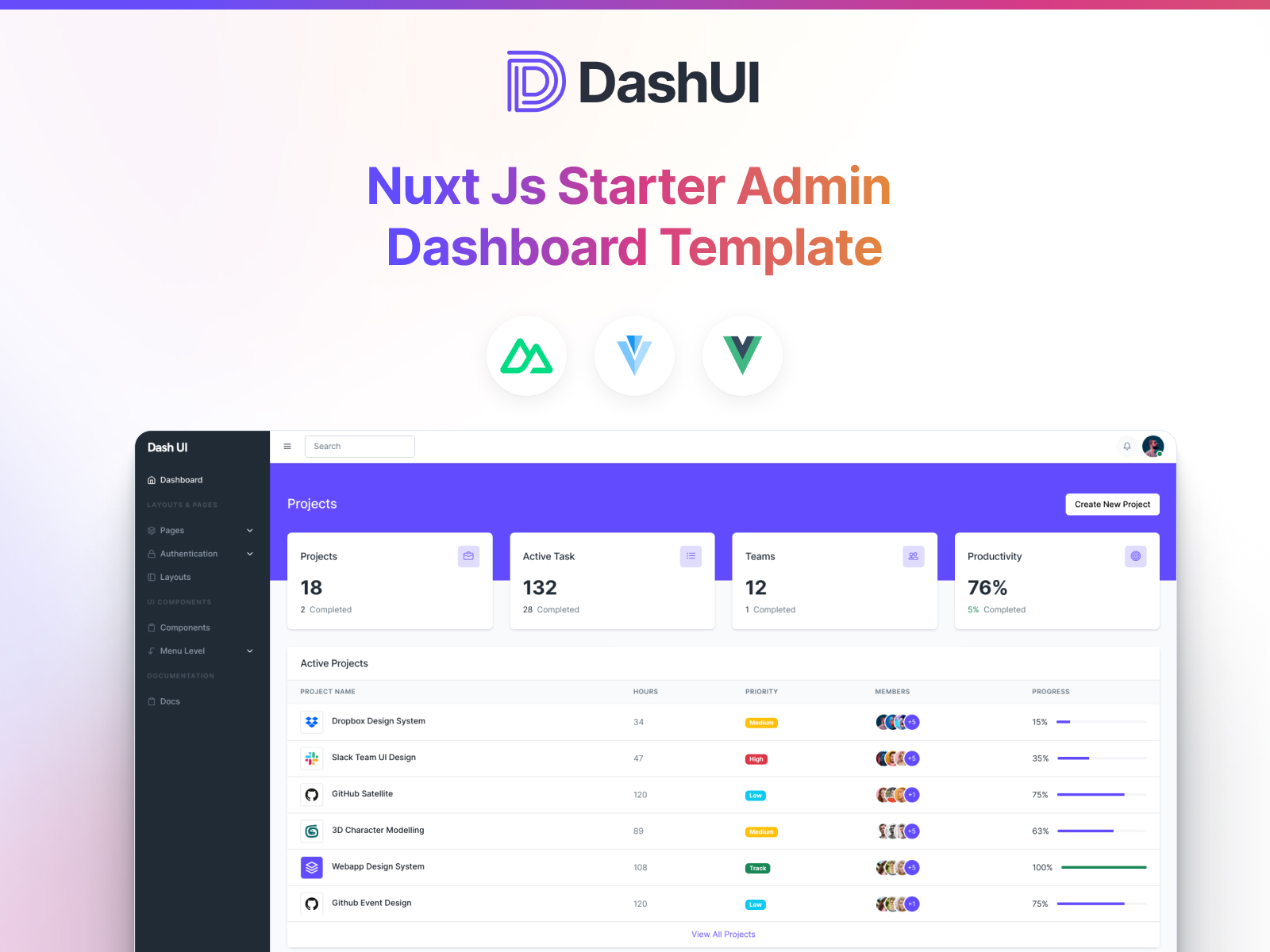 Dash UI - Nuxt Js Starter Admin Dashboard Template cover image