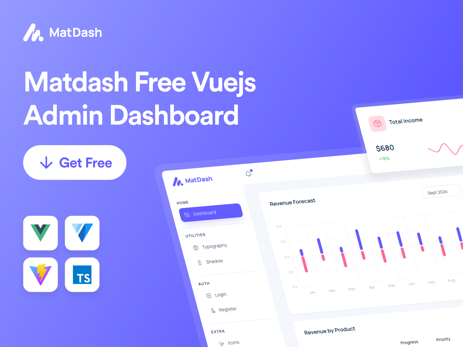 MatDash Free VueJs Admin Dashboard Template cover image