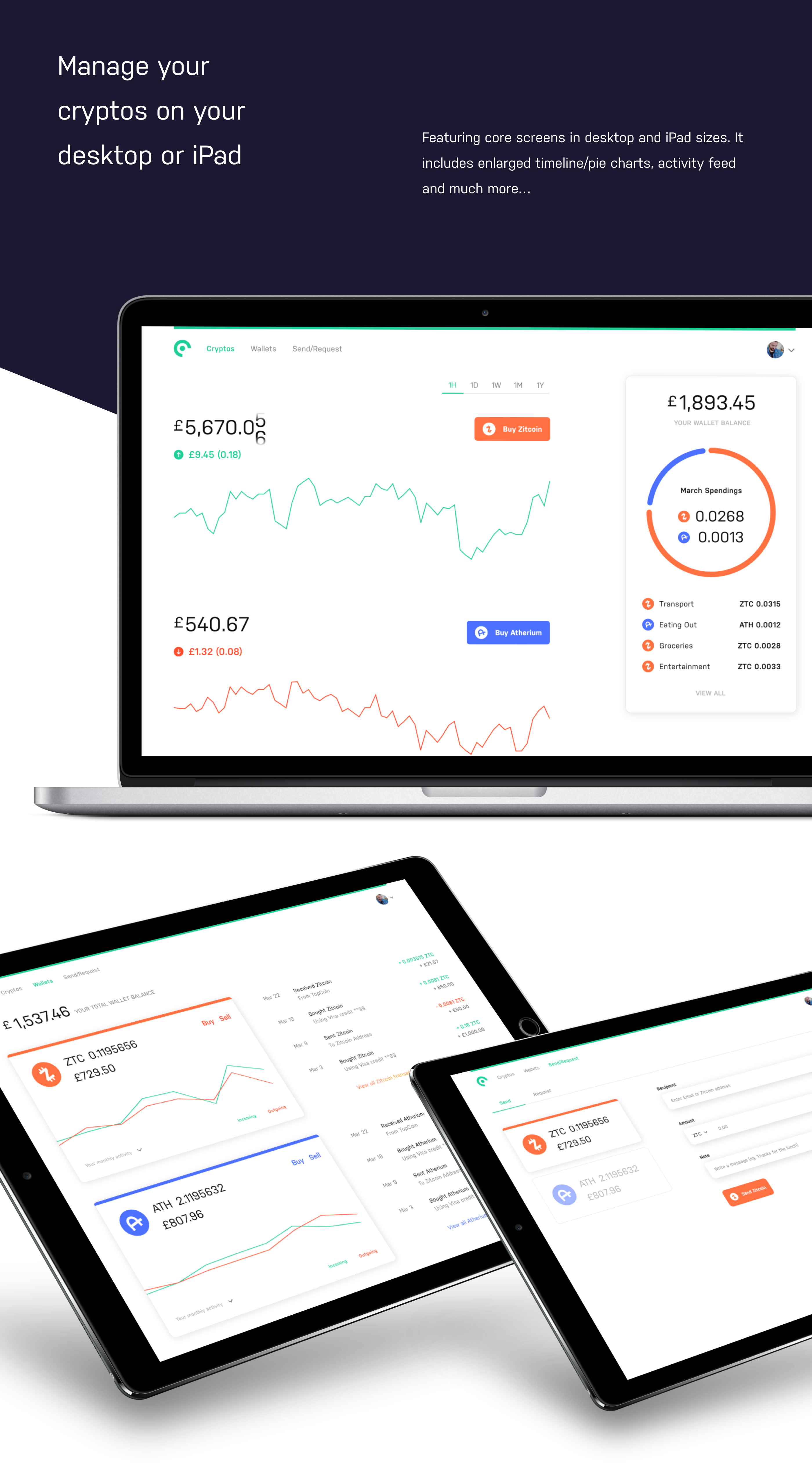 Dark style Cooin Crypto UI Kit presentation image