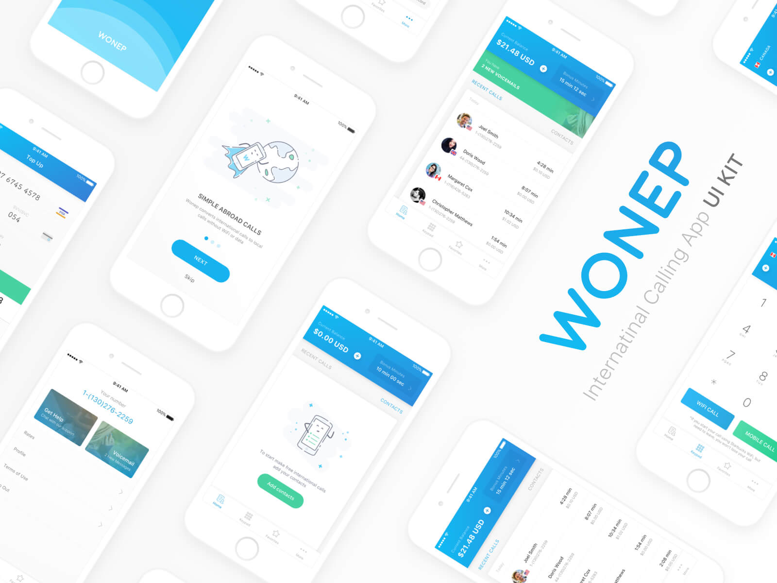 Wonep International Calling App UI Kit presentation image