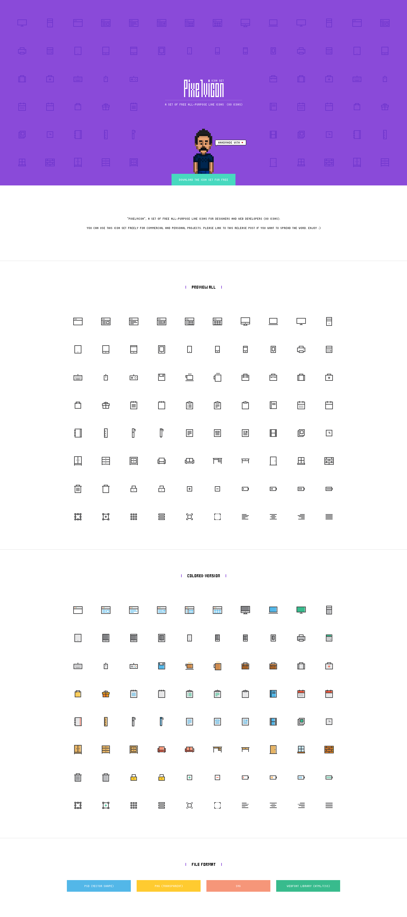 Pixelvicon Icon Set (80 Icons) presentation image
