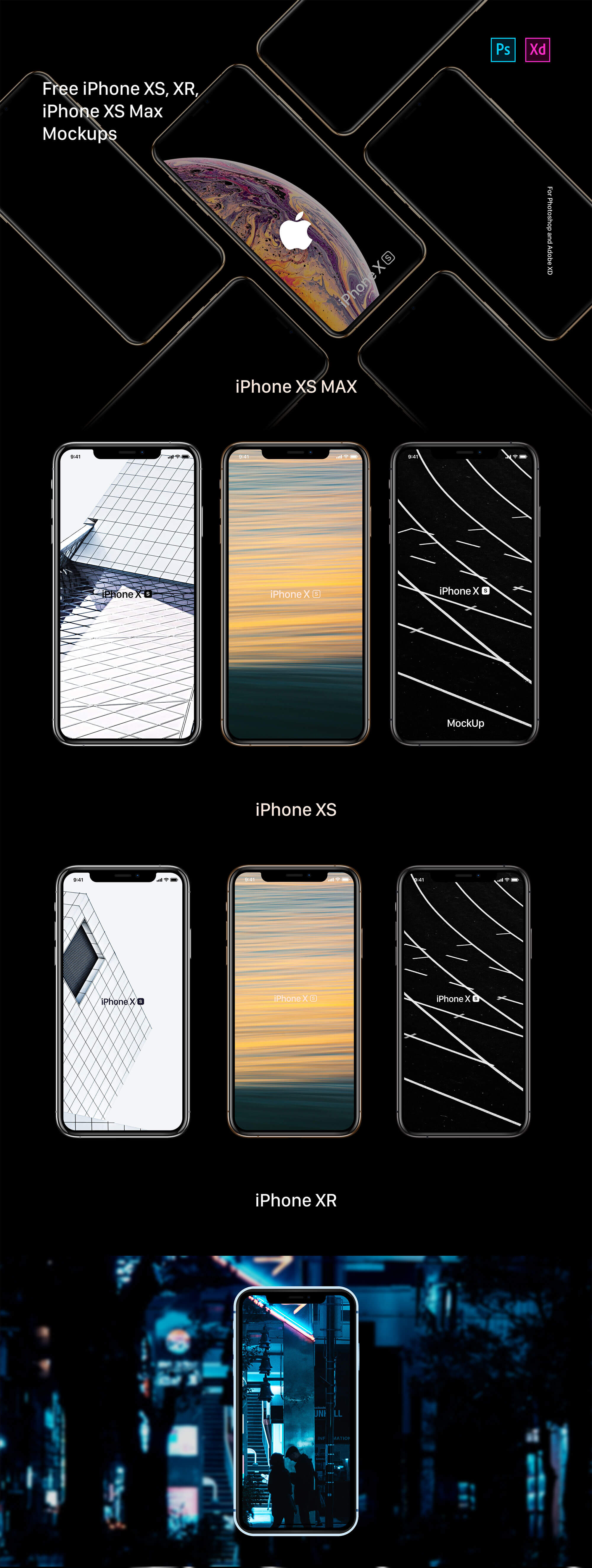 Free iPhone XS, XR, XS Max Mockups presentation image