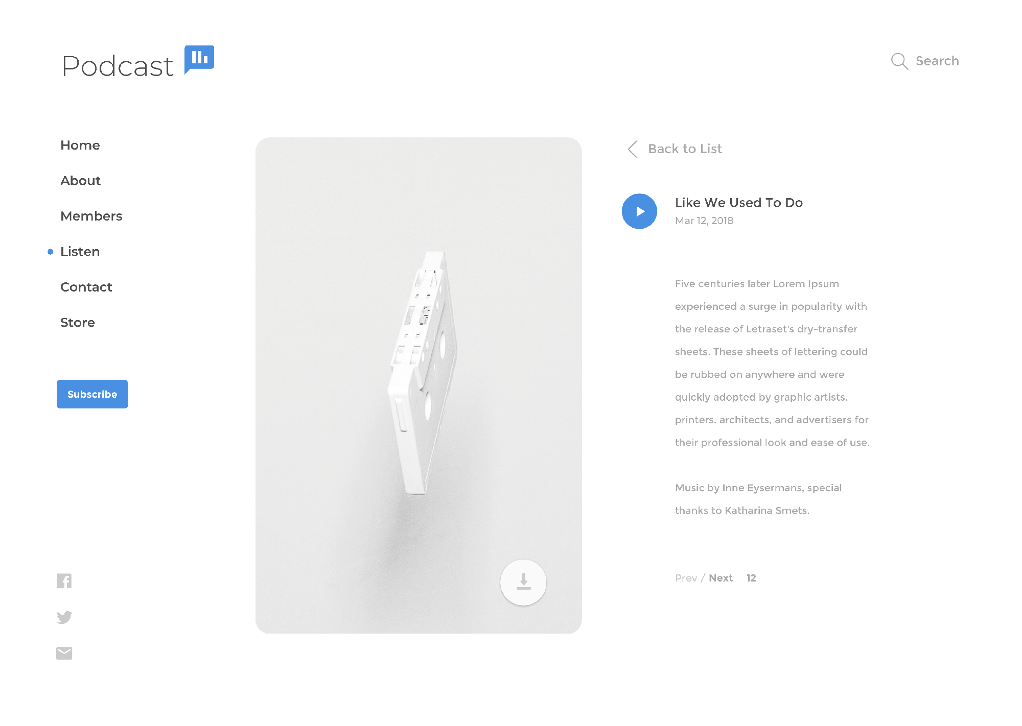 Podcast site Experimental UI presentation image