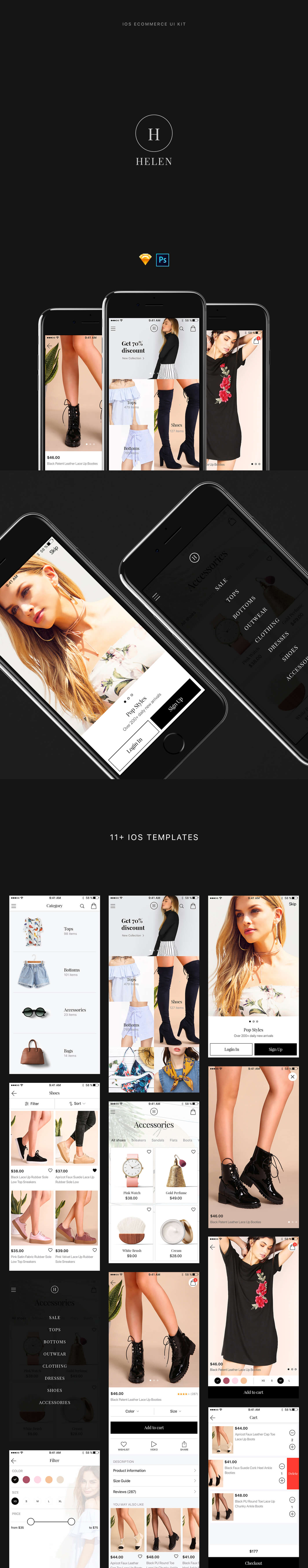 Helen – Free iOS Ecommerce UI Kit presentation image