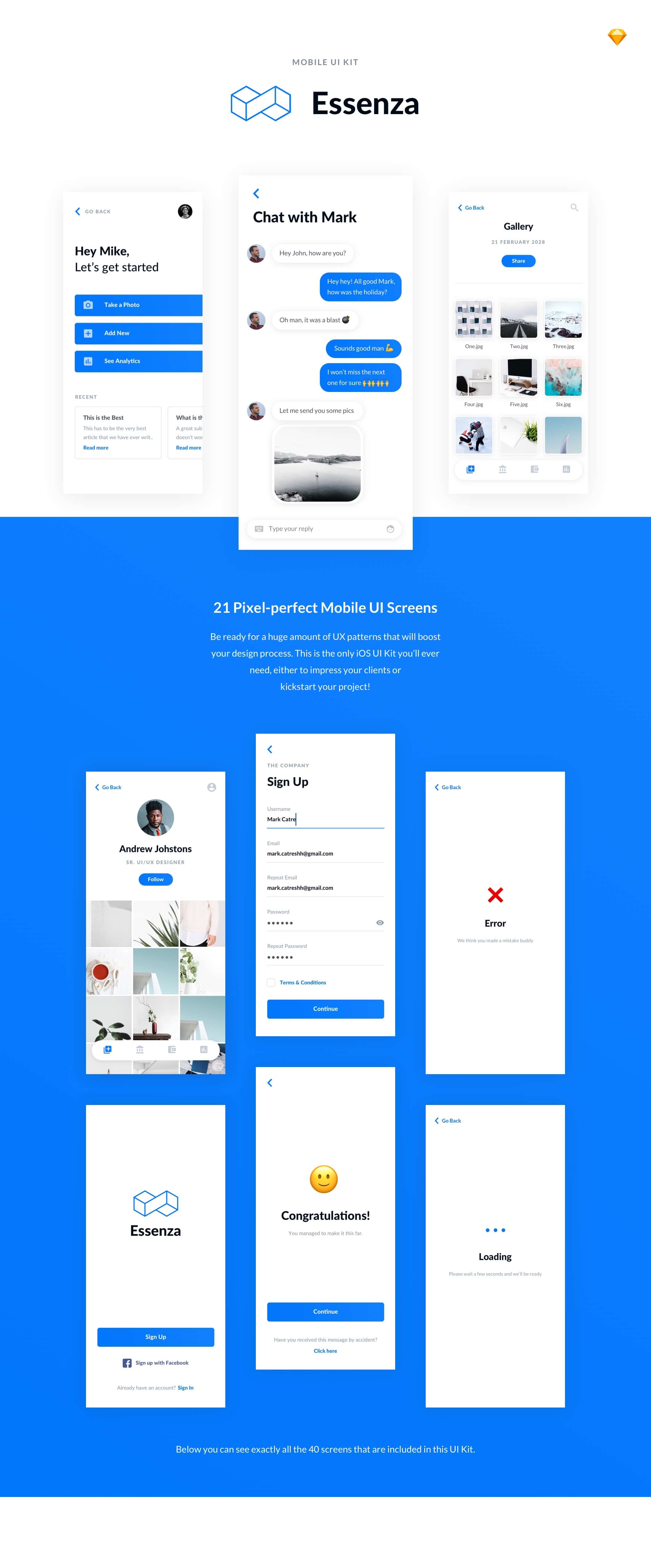 Essenza iOS UI Kit presentation image