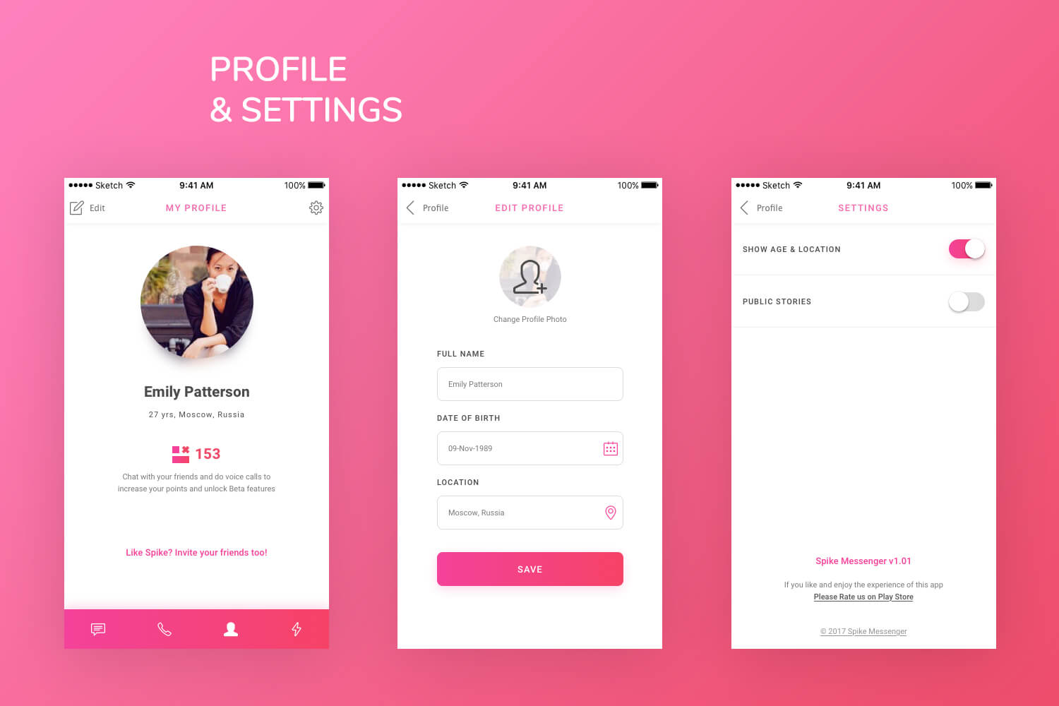 Spike Messenger UI Kit presentation image