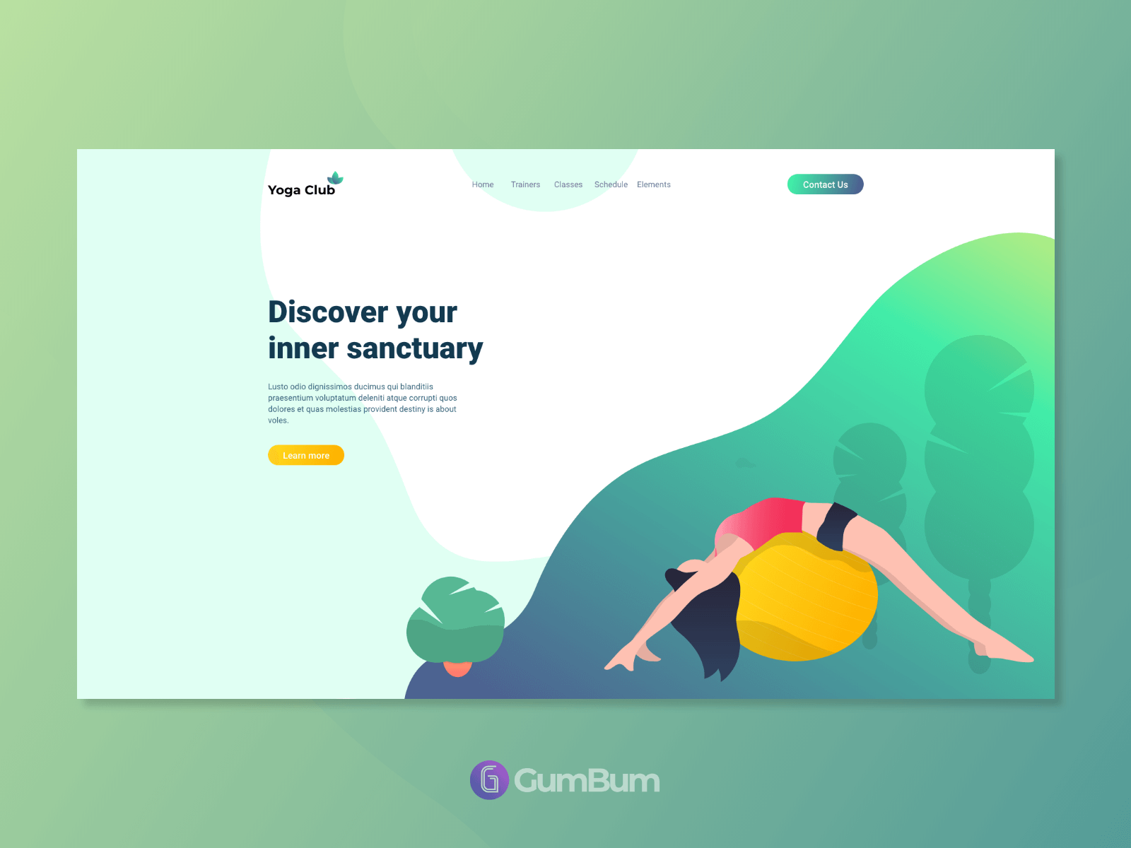 Yoga Club - Landing page for Adobe XD Freebie presentation image