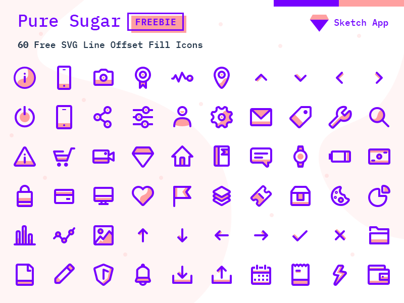 Pure Sugar - 60 Free SVG Icons Pack - Sketch Vector Icon Freebie presentation image