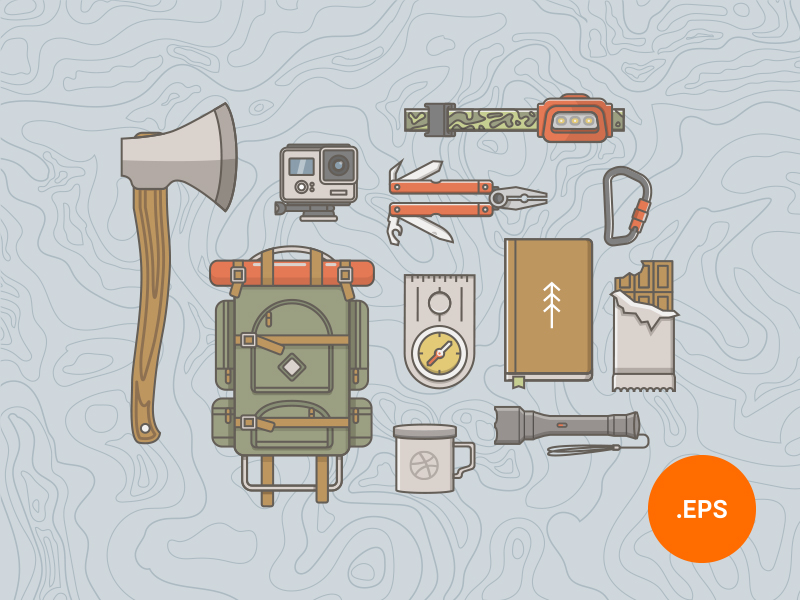 Hiking Icons Illustration set presentation image
