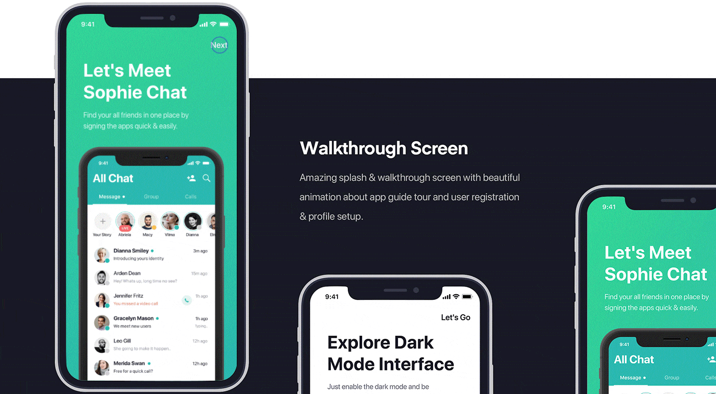 Sophie Messaging app ui kit presentation image
