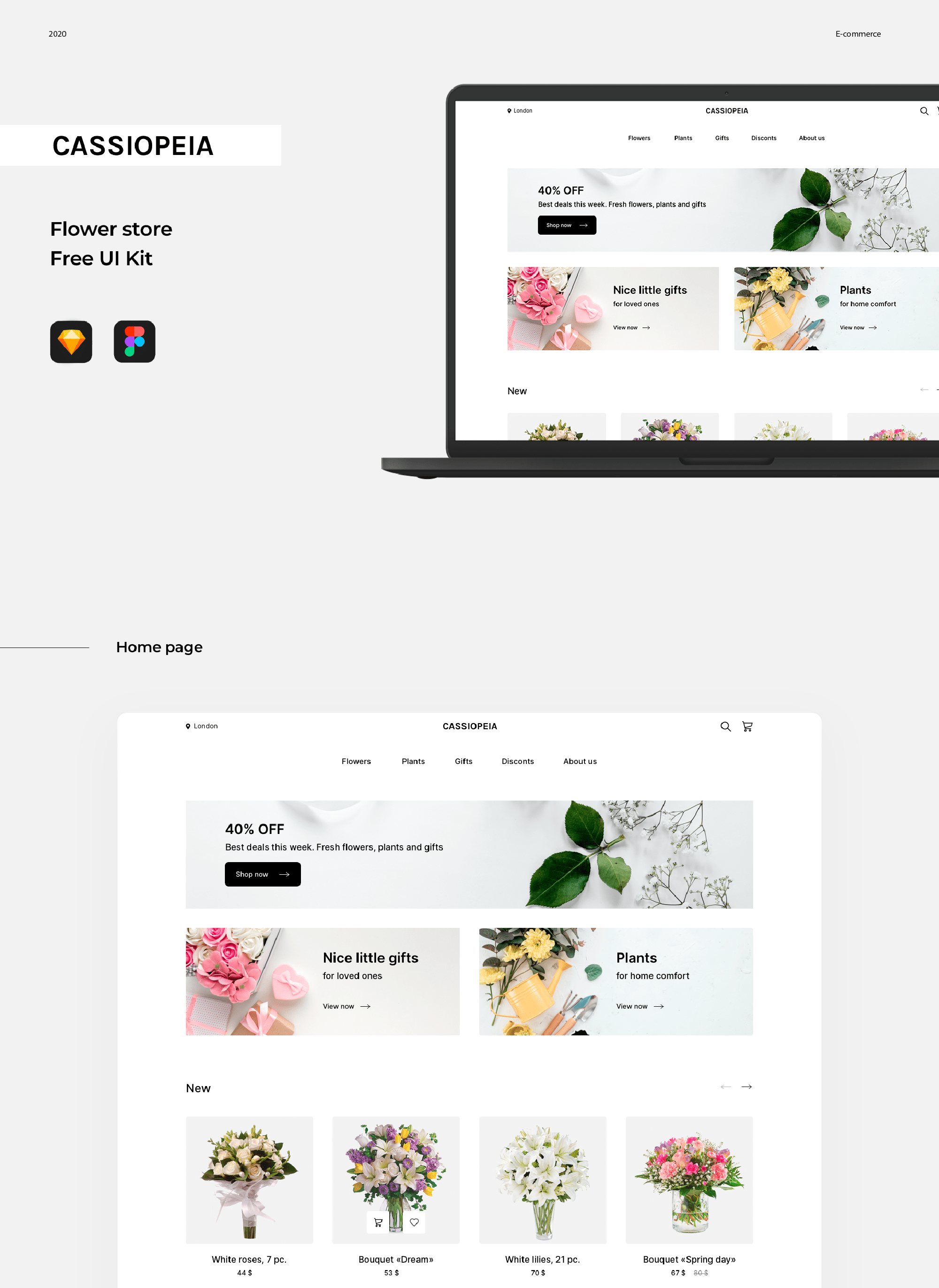 Cassiopeia | Flower store | Free UI kit presentation image