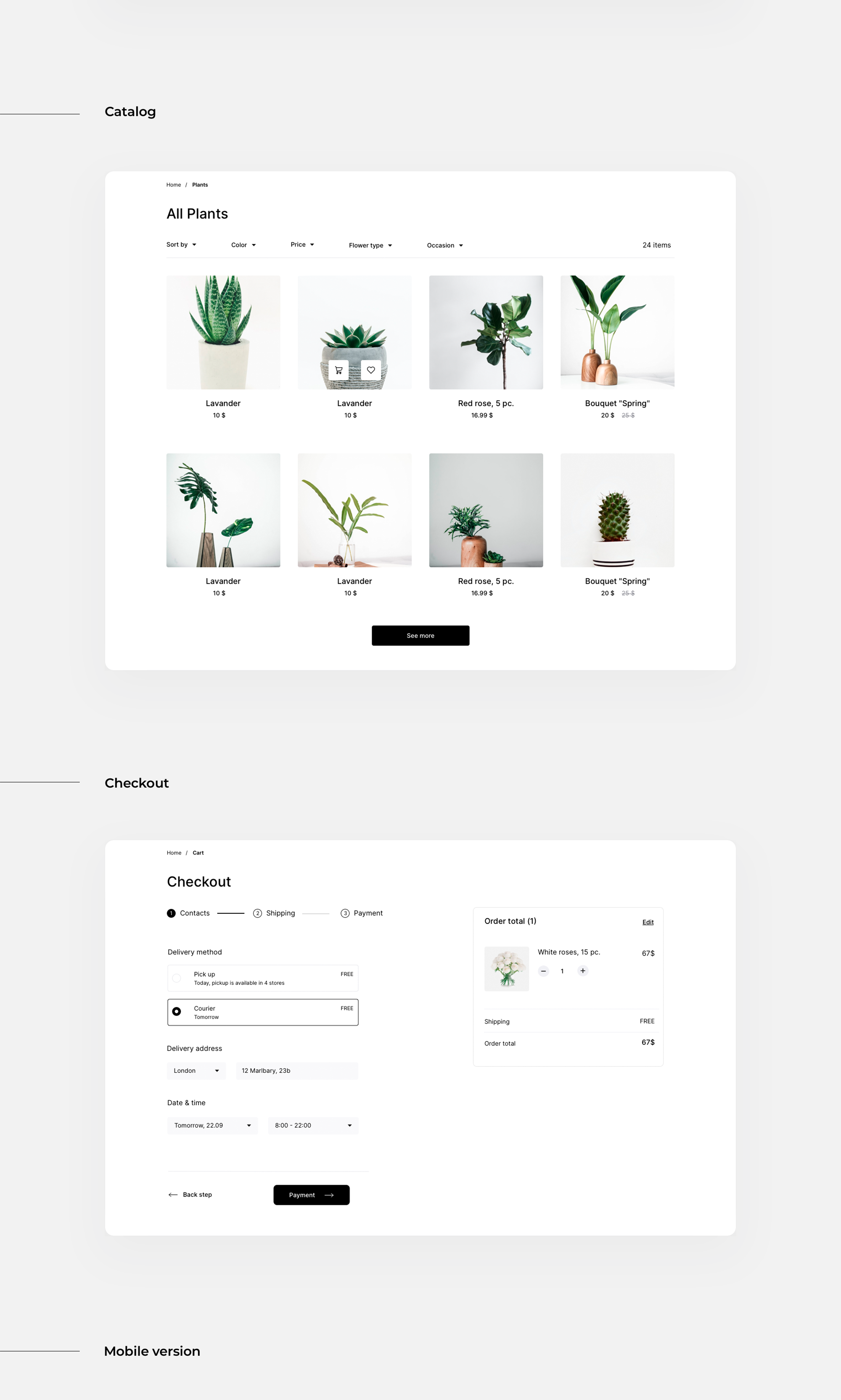 Cassiopeia | Flower store | Free UI kit presentation image