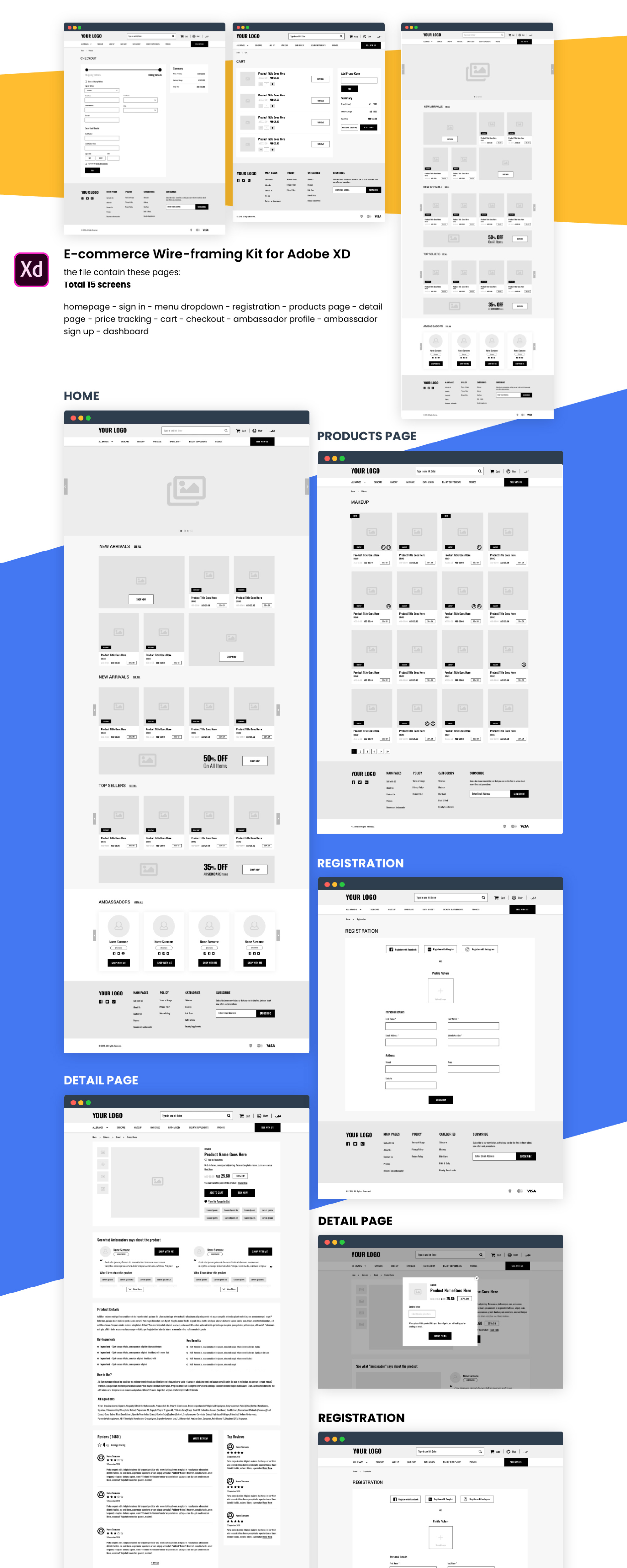 E-commerce Wireframing Kit for Adobe - XD presentation image