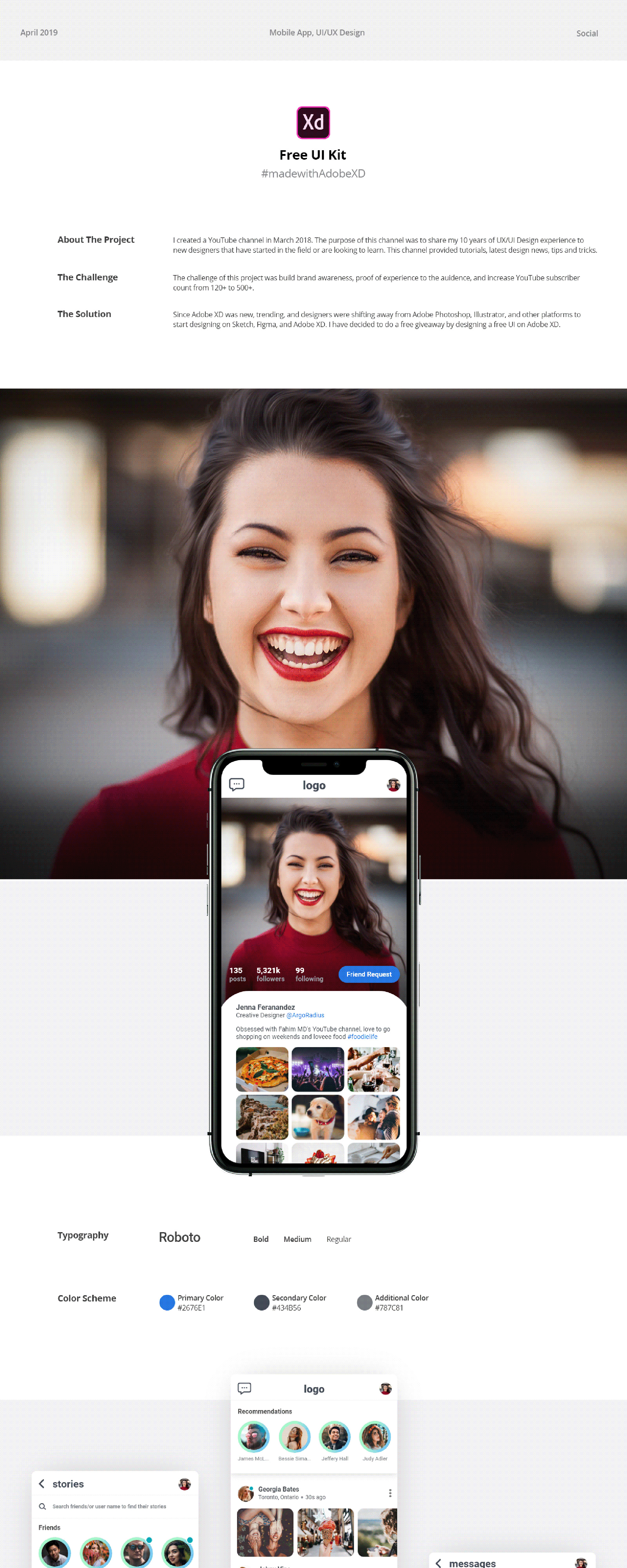 Social Free UI Kit for Adobe XD presentation image