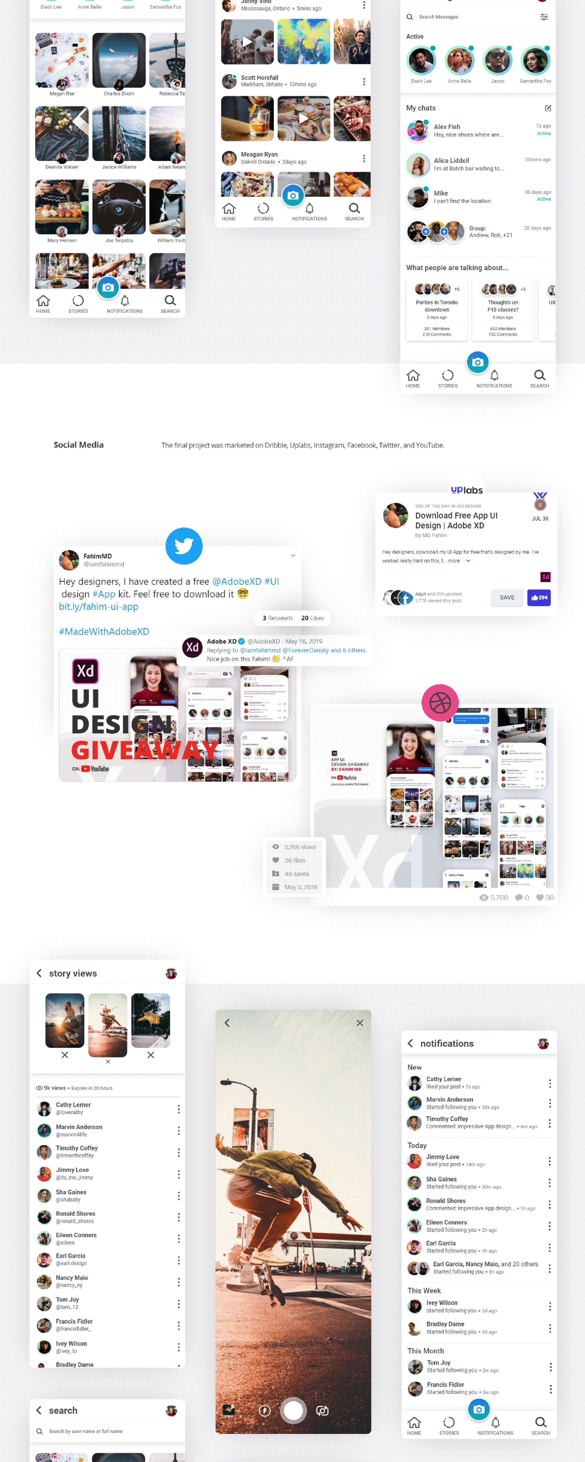 Social Free UI Kit for Adobe XD presentation image