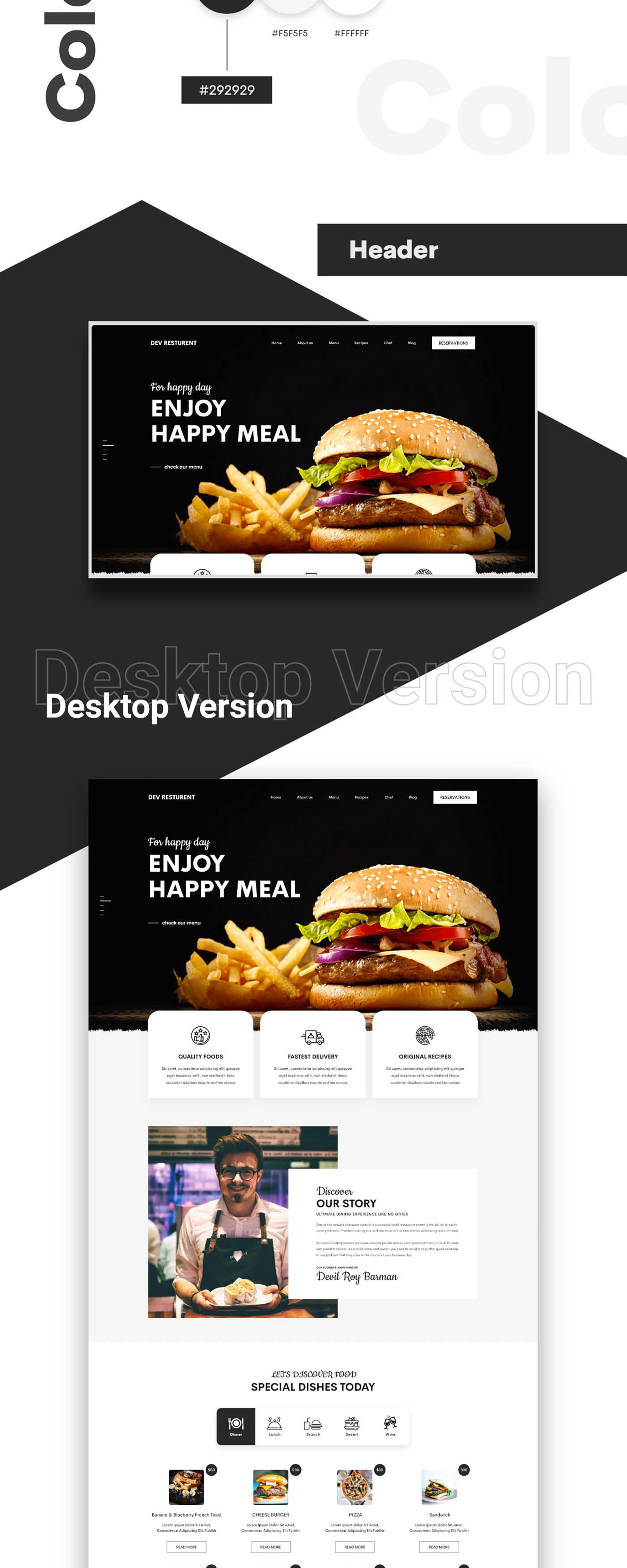 Free Dev Restaurant Web UIUX Design presentation image