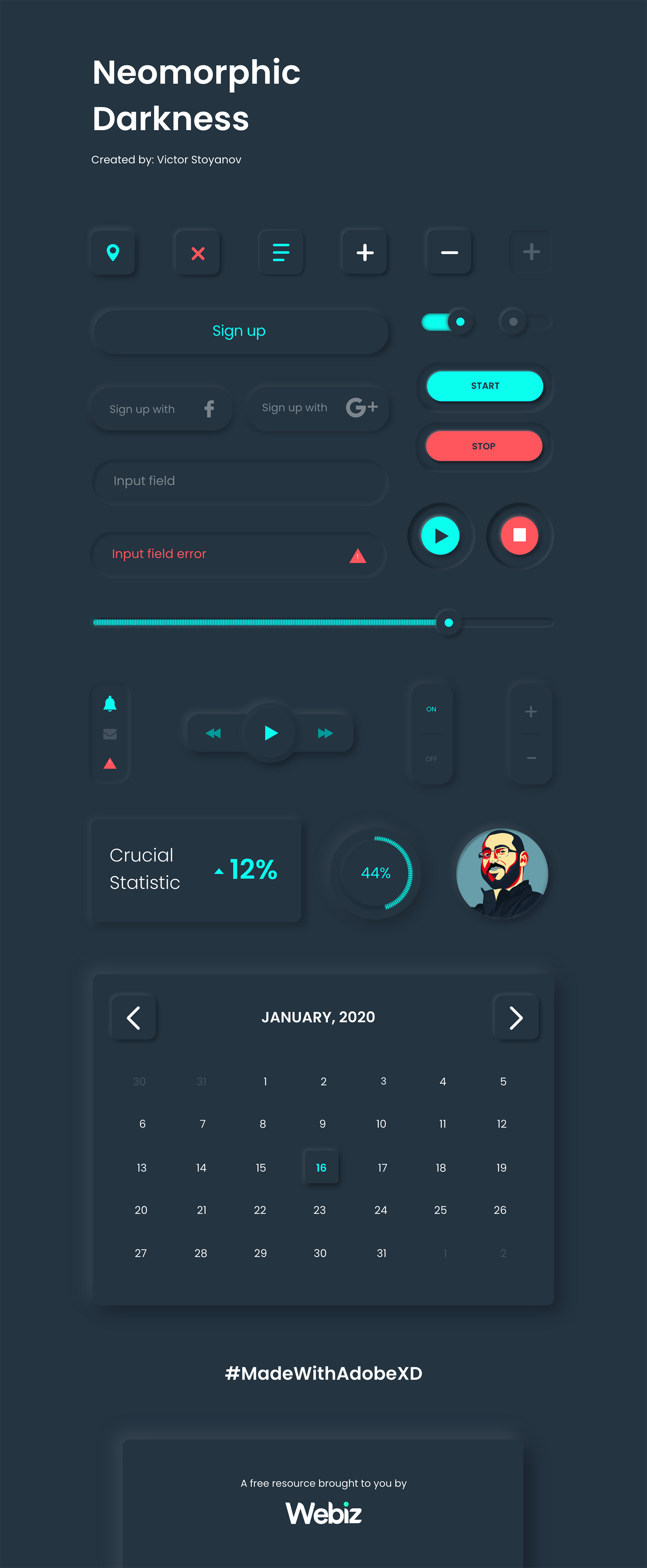Neomorphic Darkness - Free UI Kit presentation image