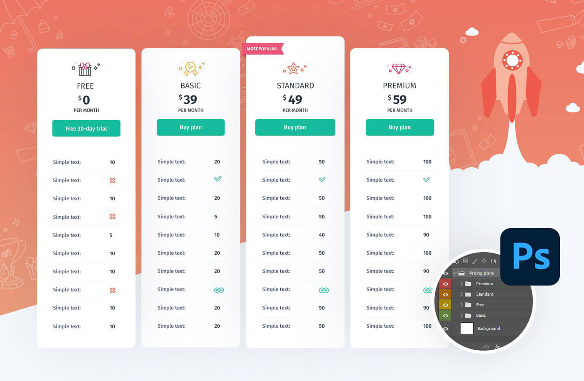 Free PSD pricing table from Seodity Team presentation image