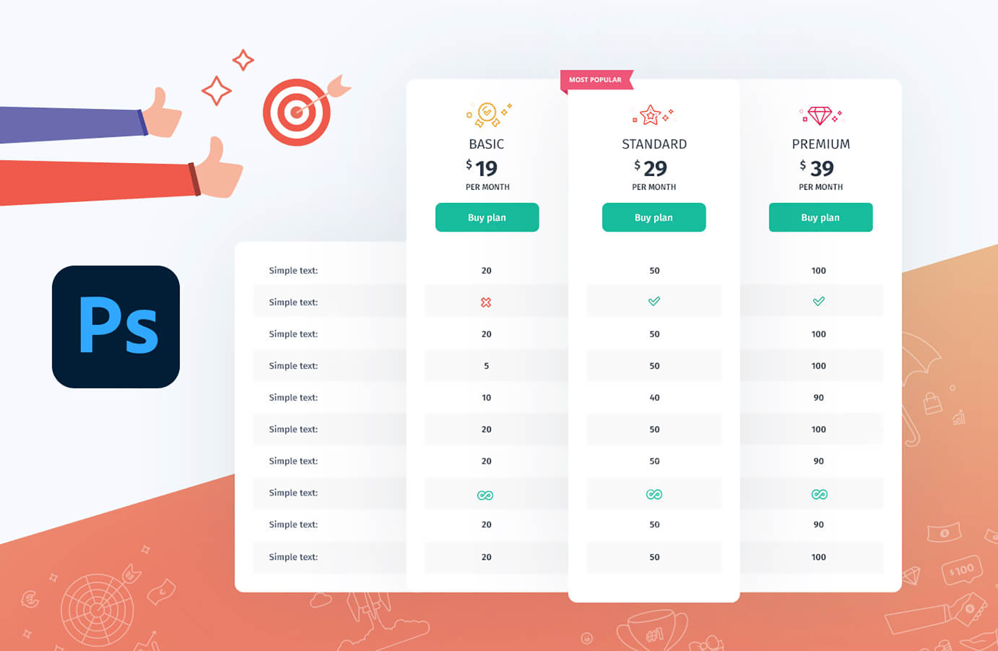 Free PSD pricing table from Seodity Team presentation image