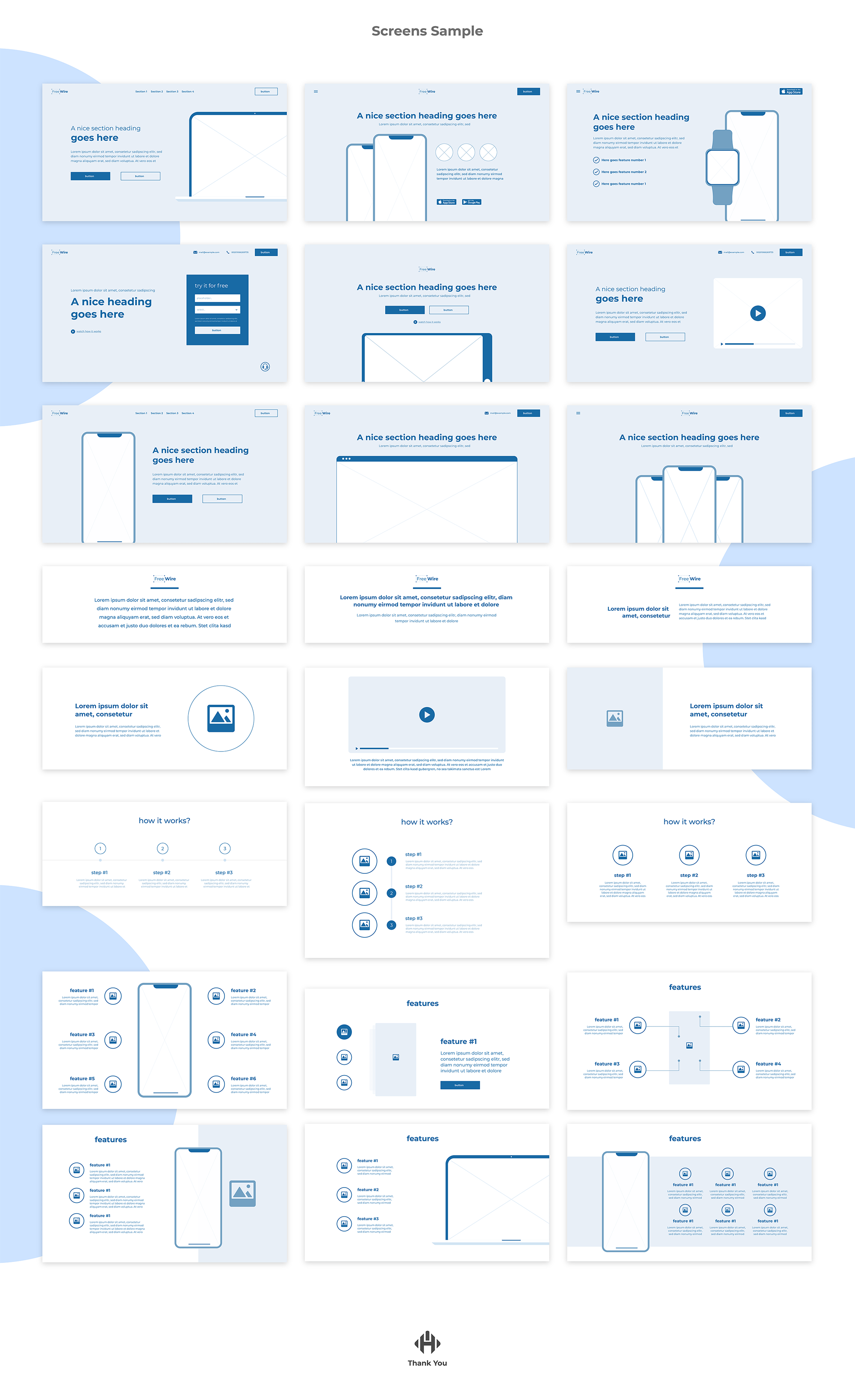 FreeWire - Free Wireframe Kit For Adobe XD presentation image