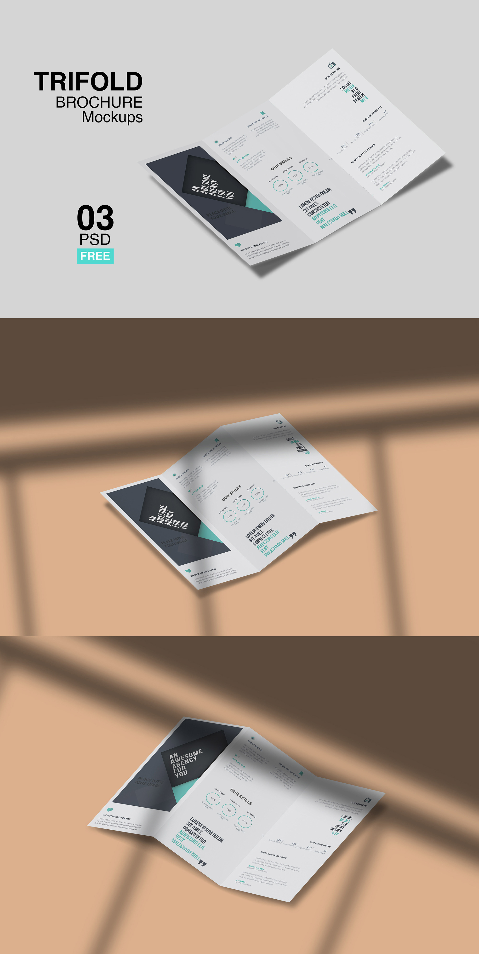 Free Trifold Brochure Mockup Pack presentation image