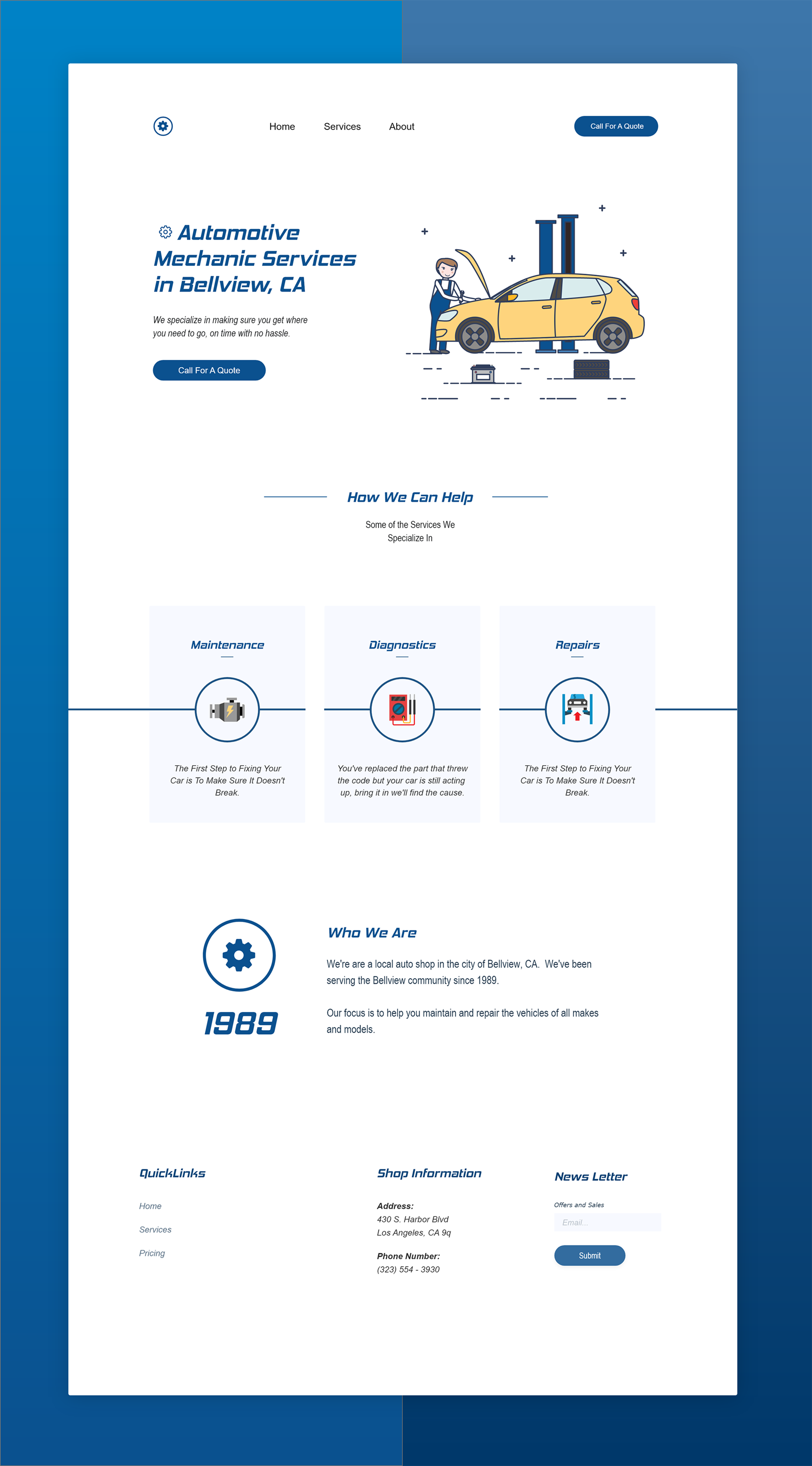 Free Adobe XD Template - Auto Mechanic Website presentation image