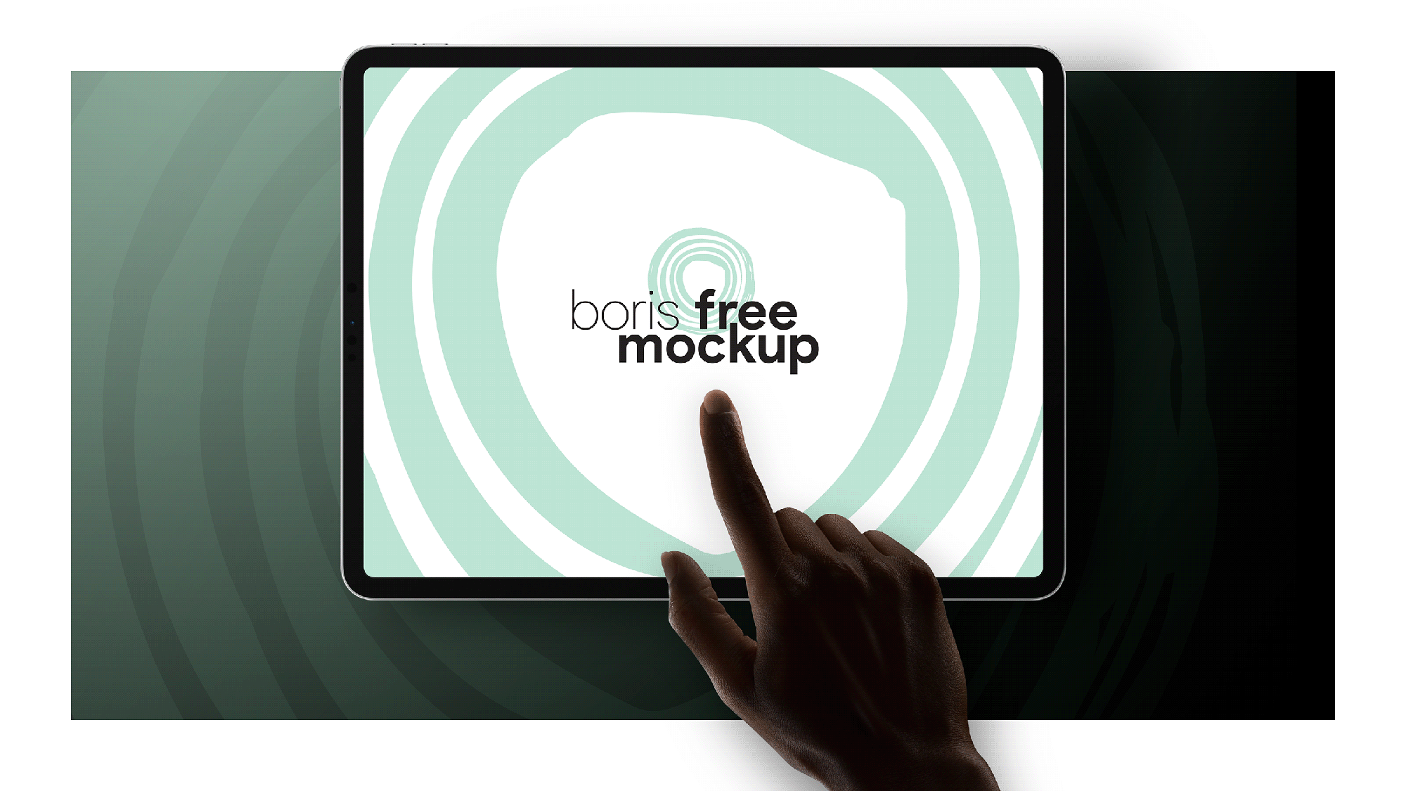 Finger pointing to iPad Pro screen mockup presentation image