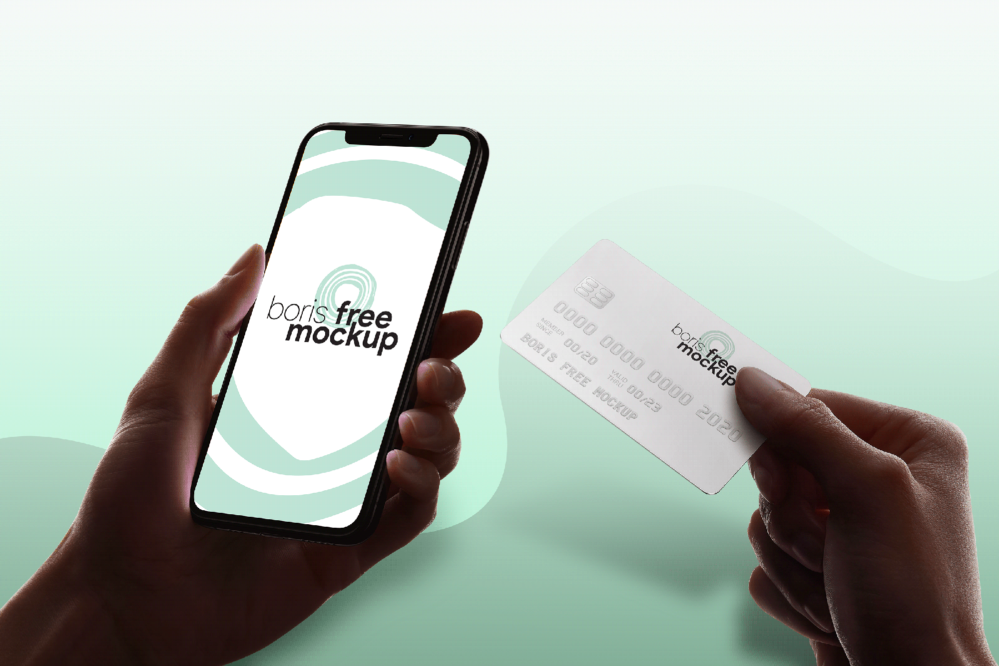 Holding iPhone and credit card mockup 2 presentation image