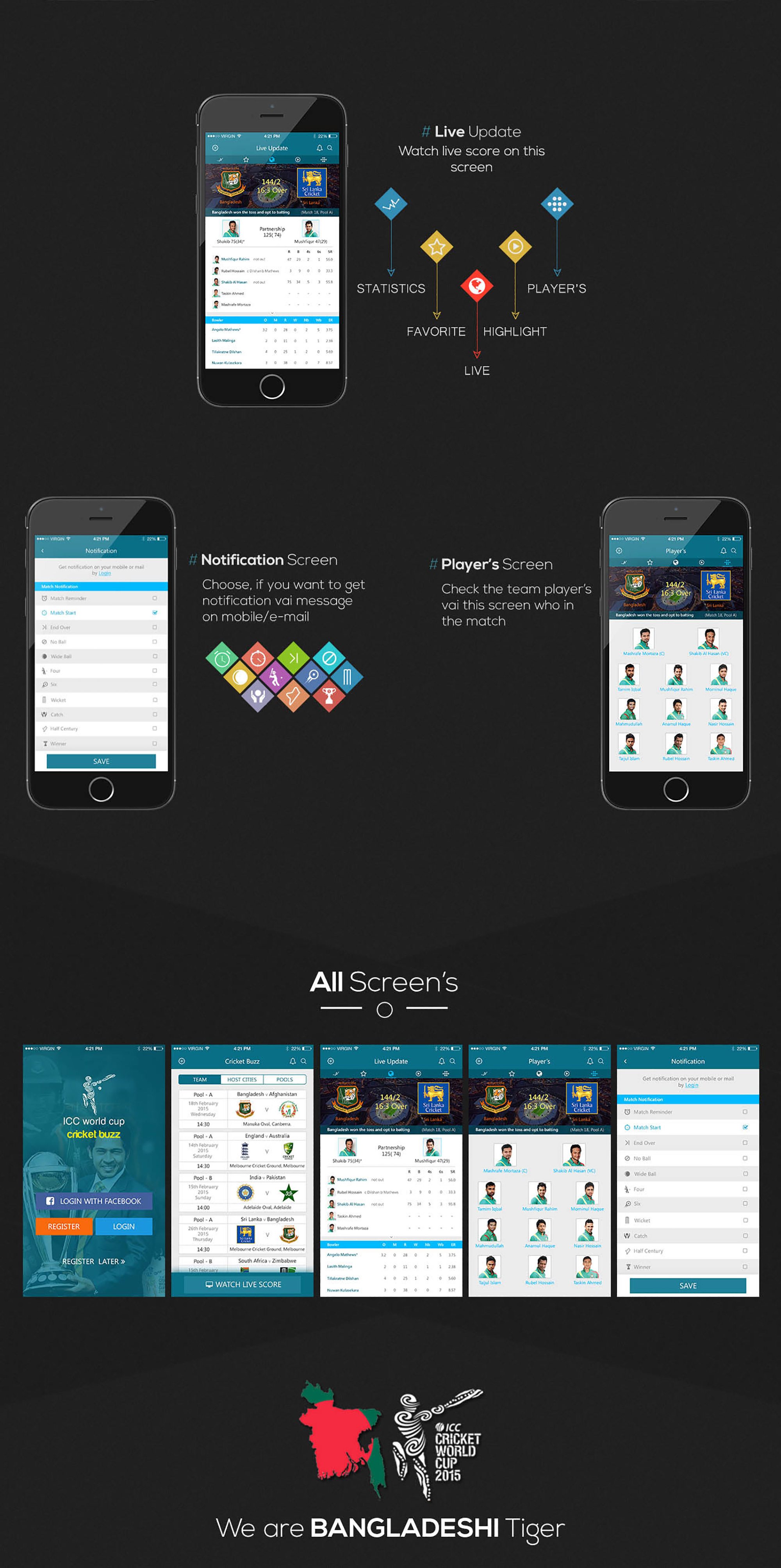 Cricket Live Update iOS APP UI presentation image