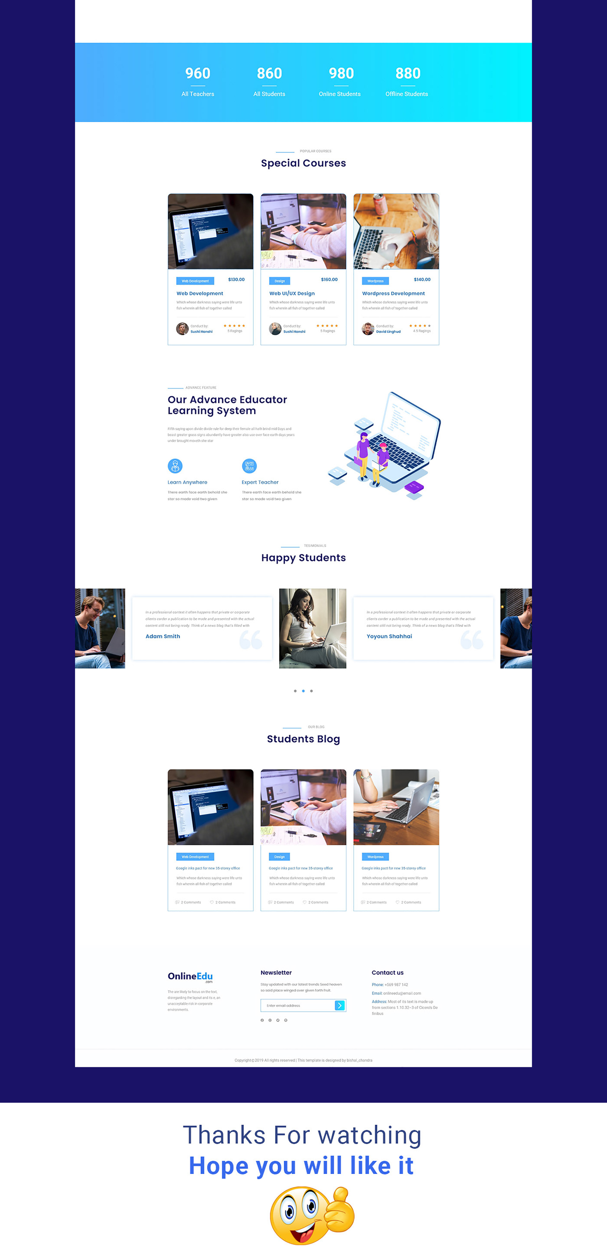 OnlineEdu - Online Teaching Website Landing Page Free XD presentation image