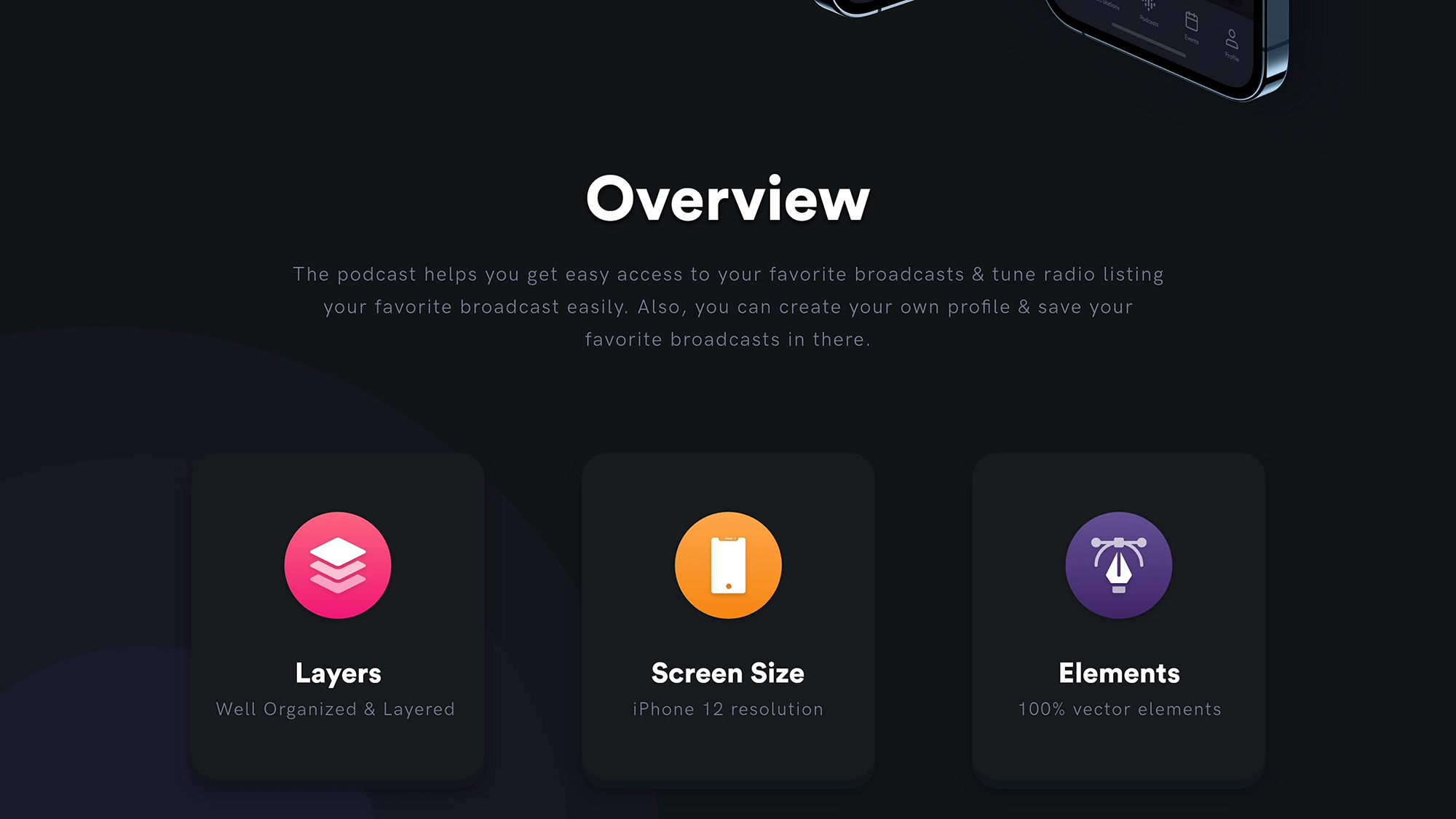 Podcast App free UI Kit presentation image