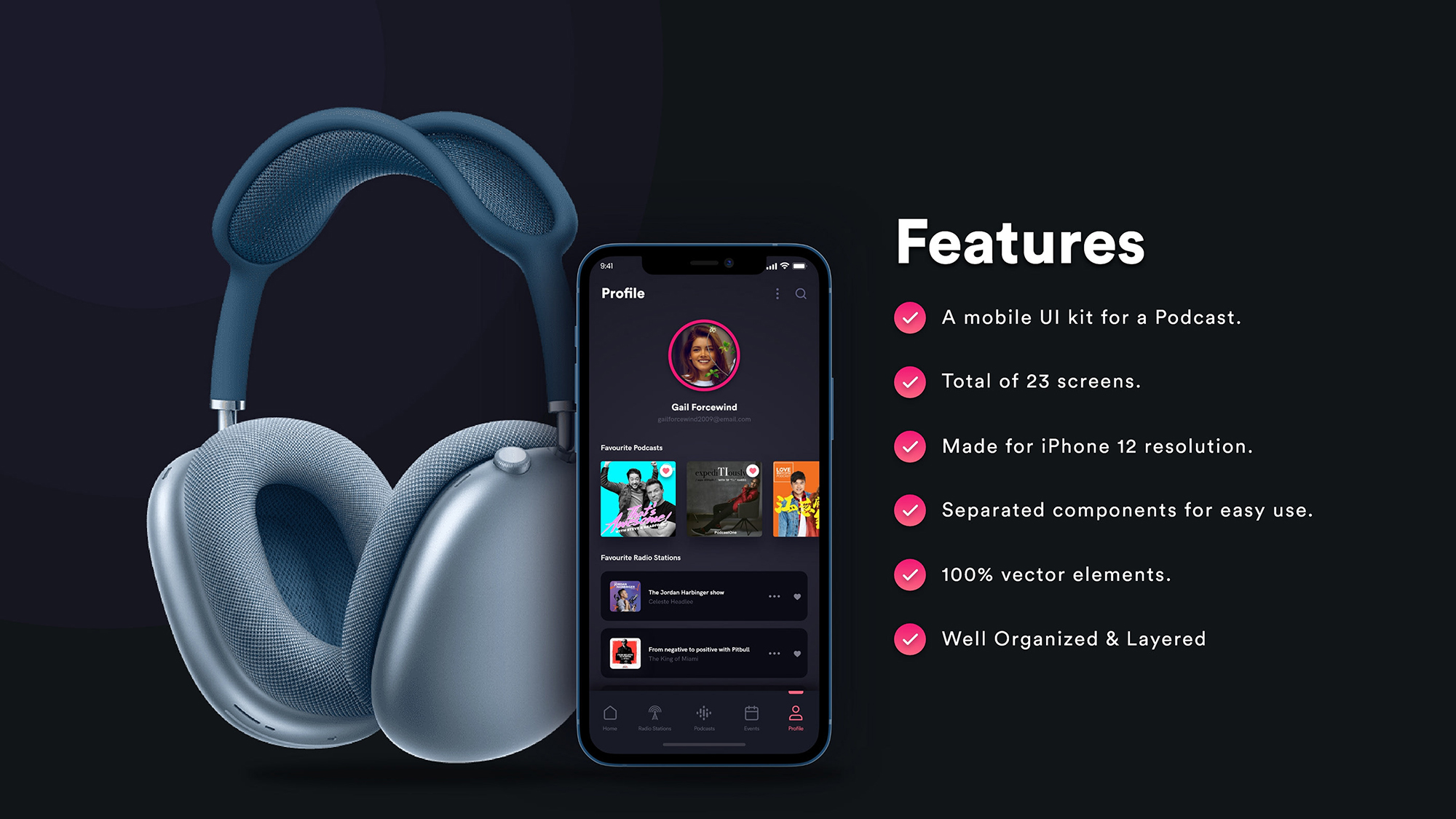 Podcast App free UI Kit presentation image