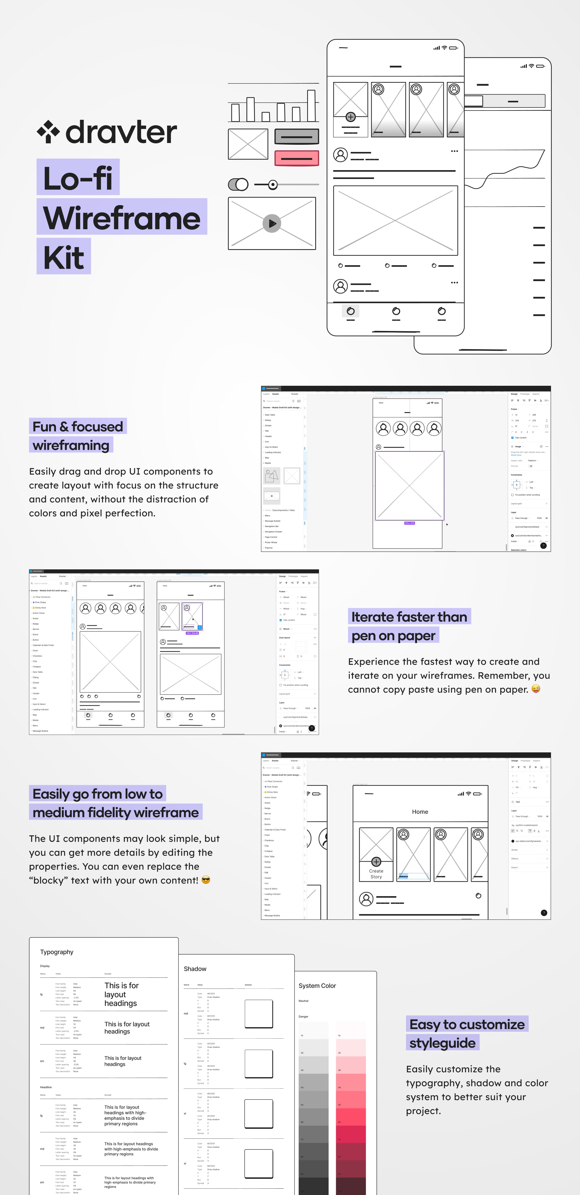 Dravter Lo-fi Wireframe Kit presentation image