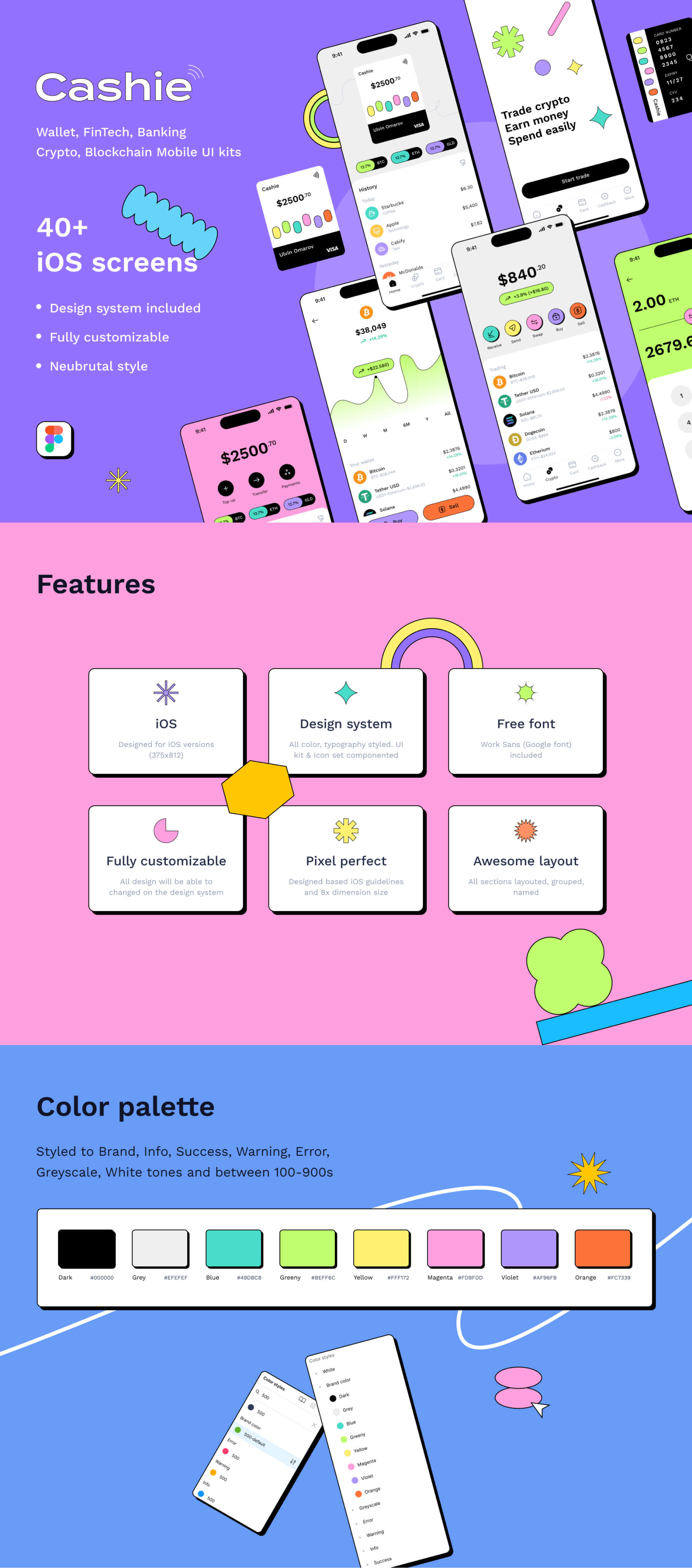 Cashie - Digital Wallet, FinTech, Banking, Crypto, Neubrutalist, Mobile UI kits presentation image
