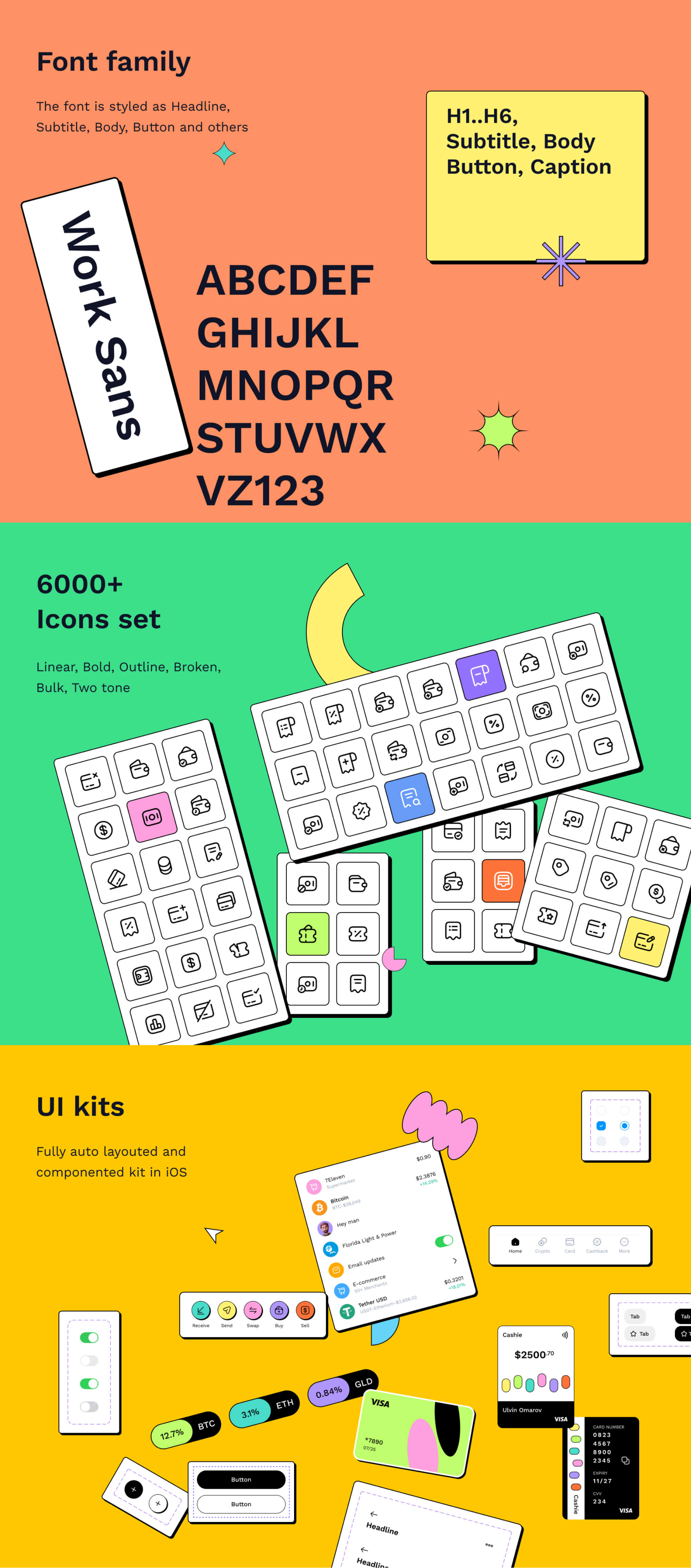 Cashie - Digital Wallet, FinTech, Banking, Crypto, Neubrutalist, Mobile UI kits presentation image
