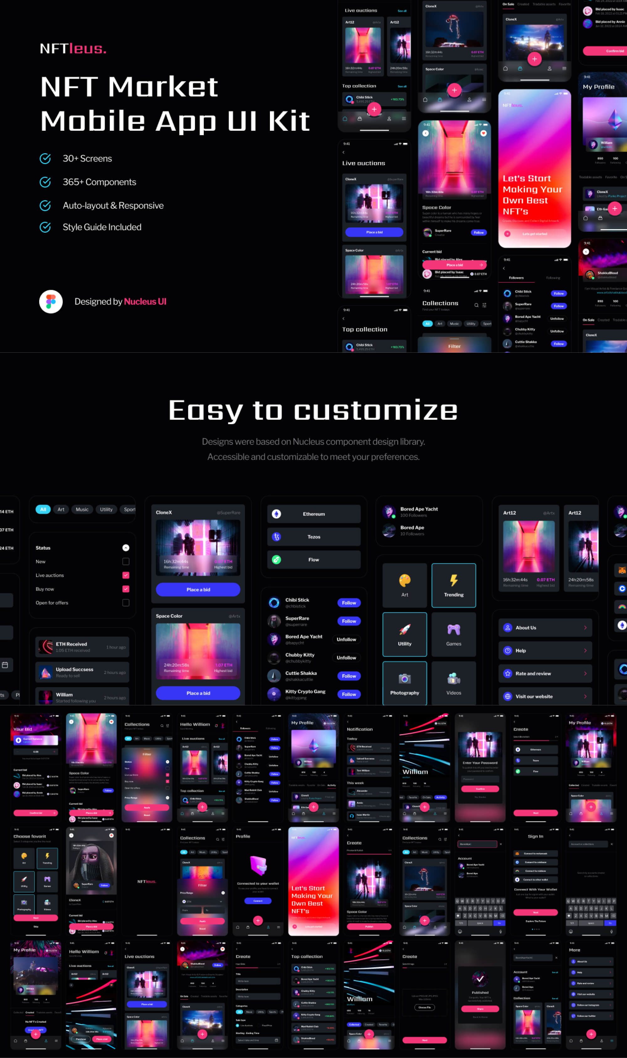 NFTleus - NFT marketplace mobile app design UI Kit presentation image