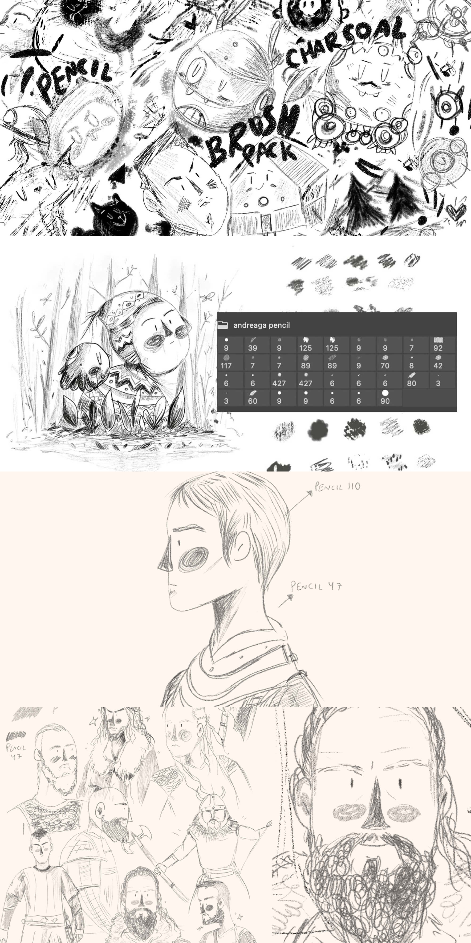 Photoshop & Fresco Brushes - Pencil / Sketching bundle presentation image