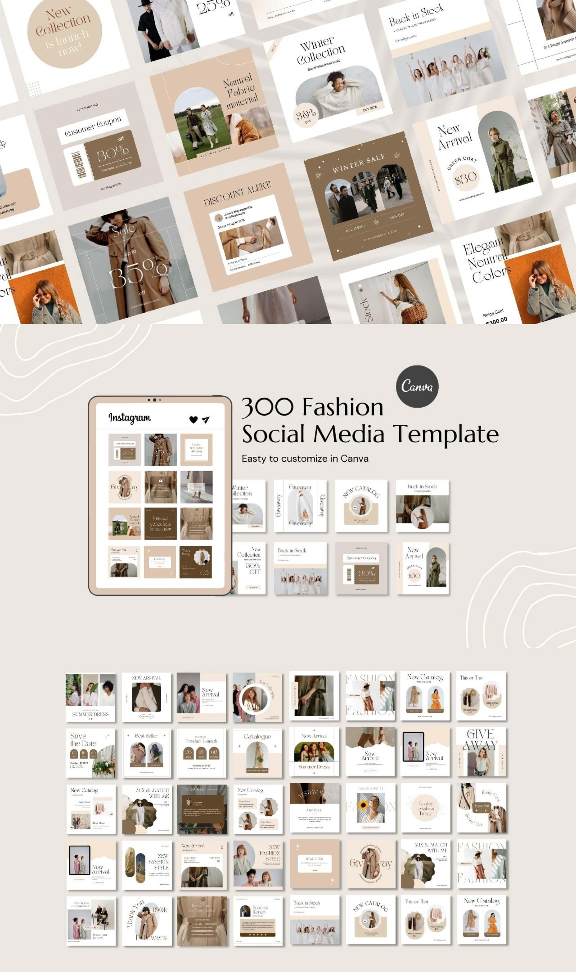 Fashion & Apparel - 300 Canva Social Media Template Bundle presentation image