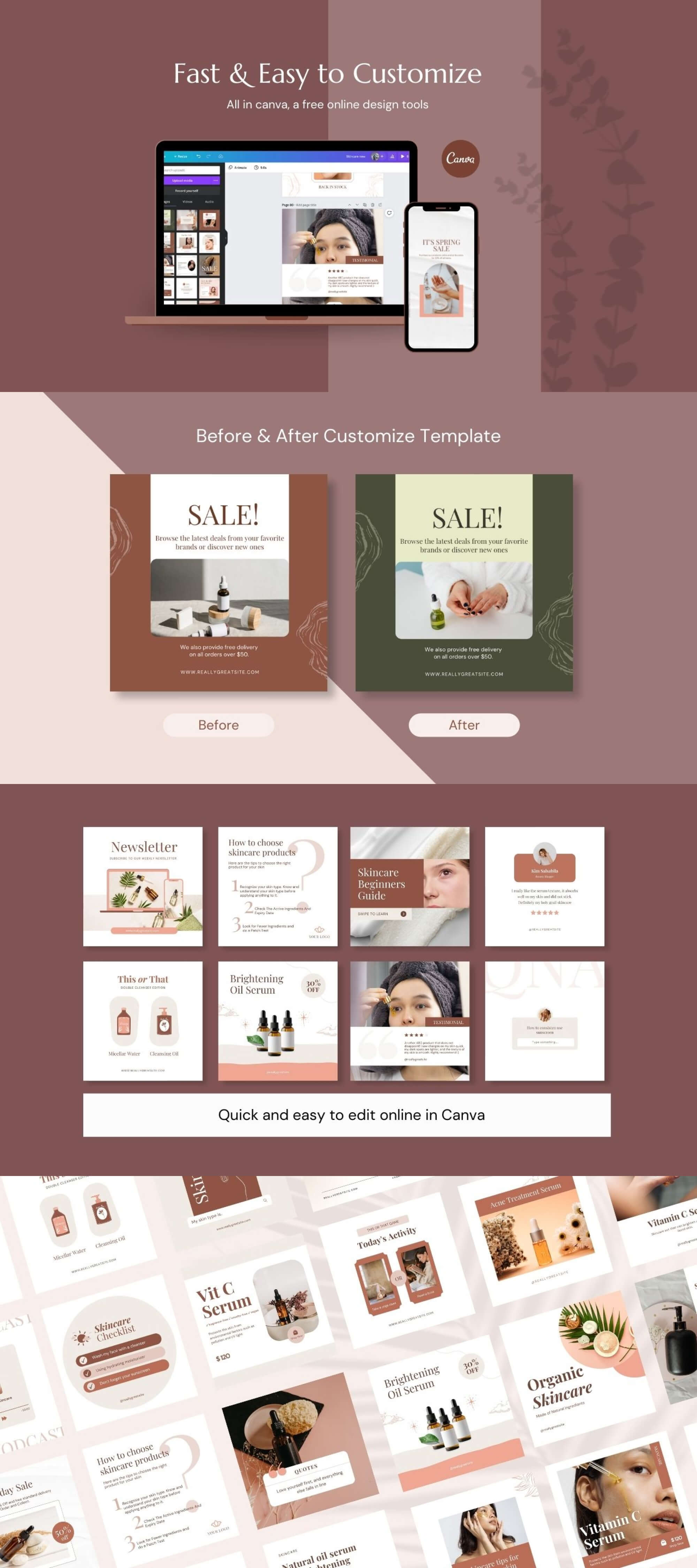 Skincare & Make Up - Canva Social Media Template Bundle presentation image
