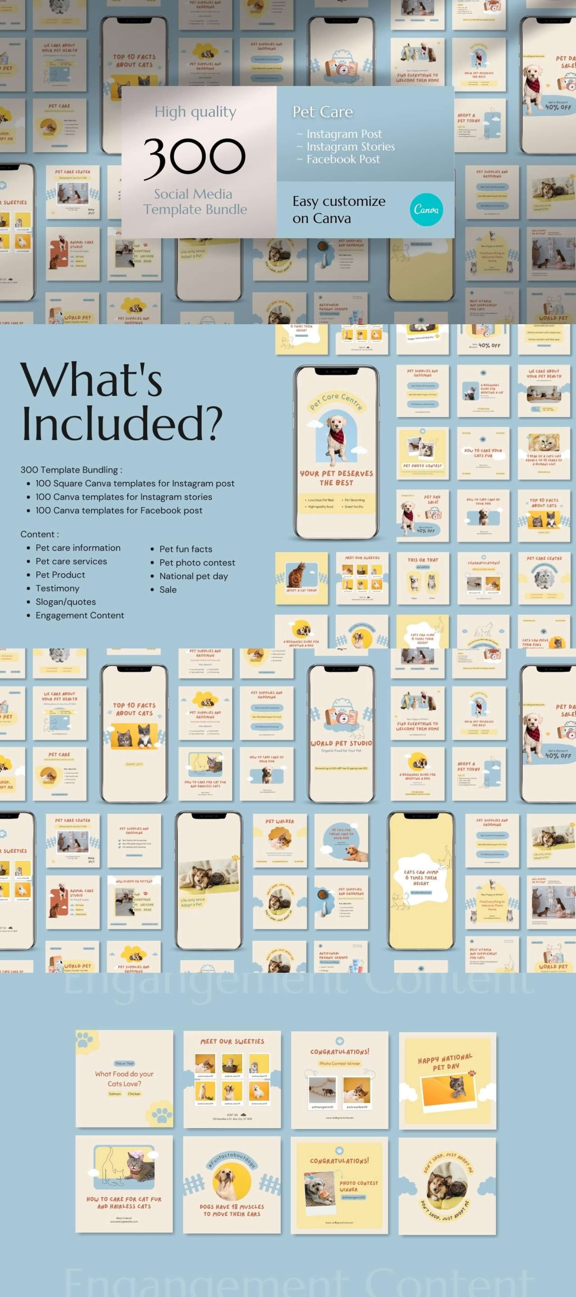 Pet Care - 300 Canva Social Media Template Bundle presentation image