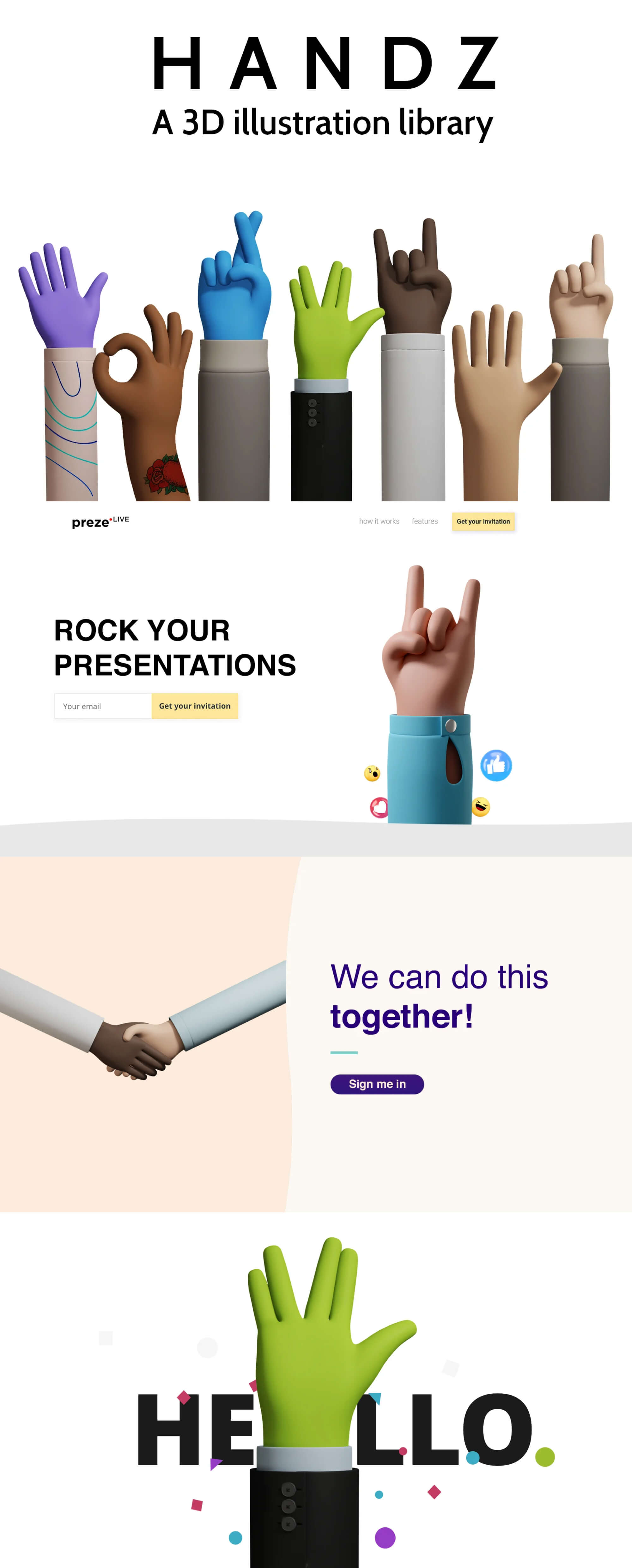 Handz - A 3D illustration library by ThreeDee presentation image