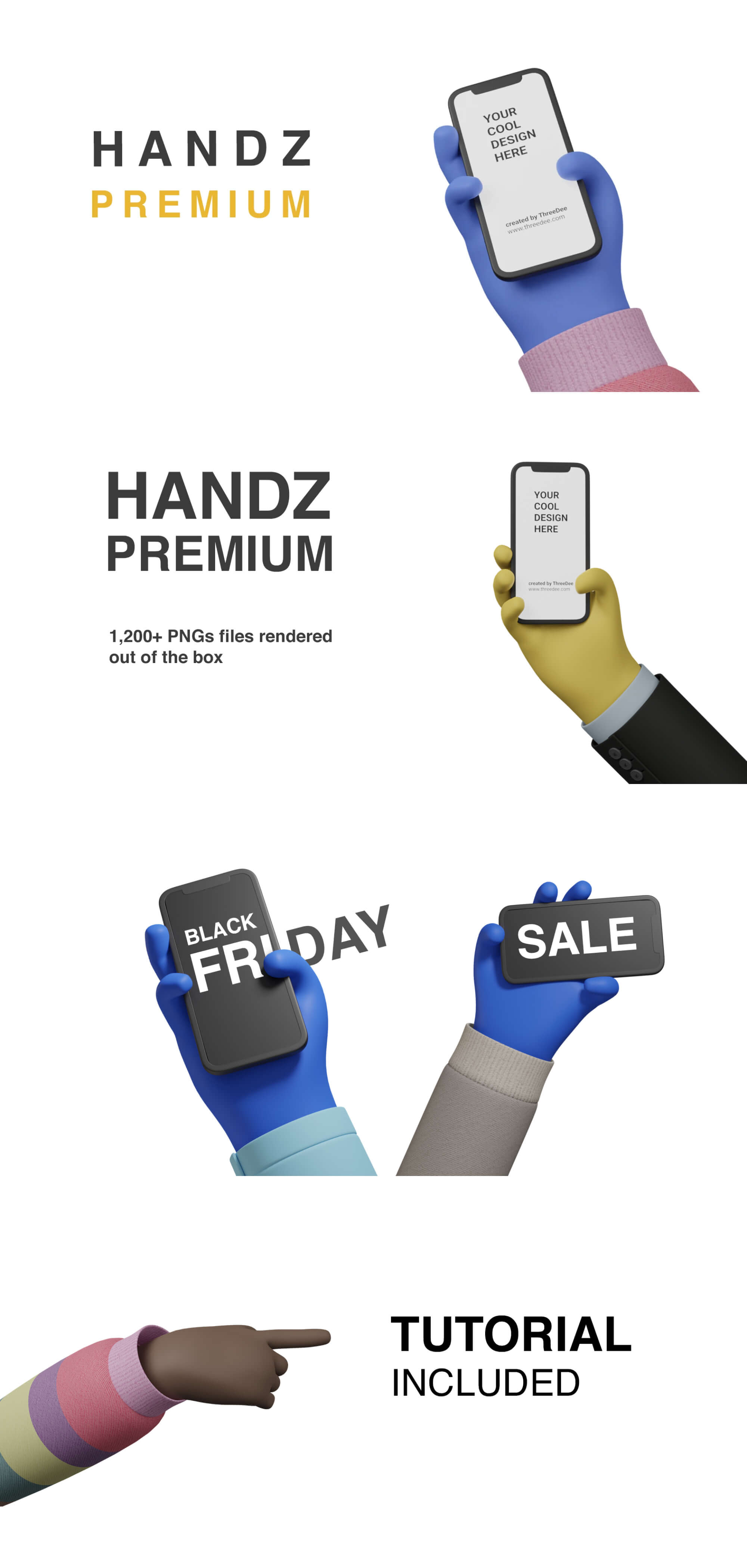 HANDZ Premium - Library of 3D hands gestures by ThreeDee presentation image