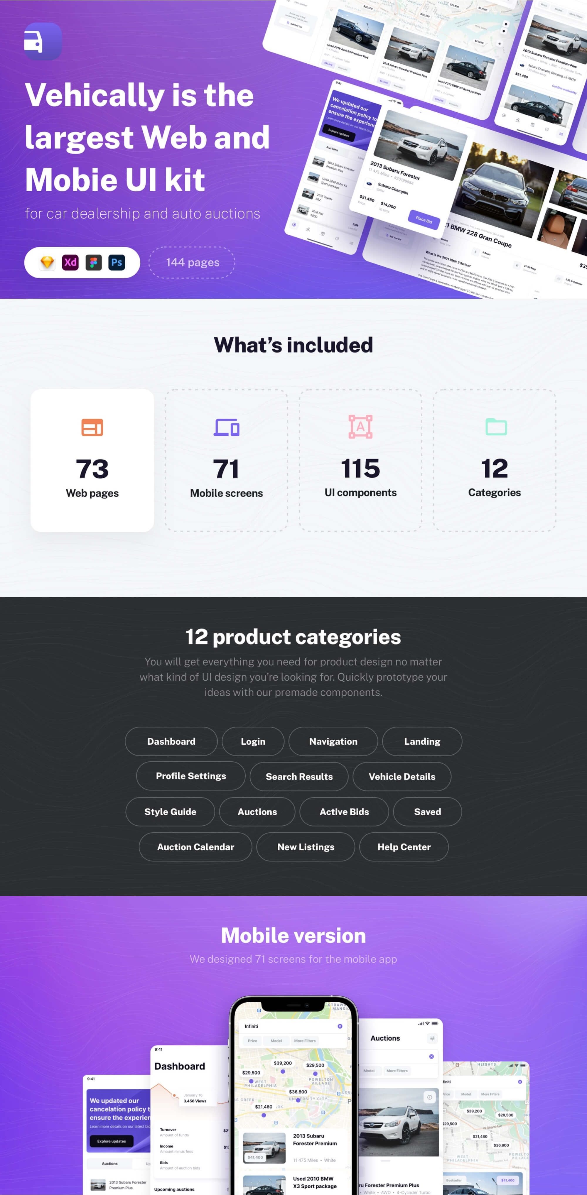 Vehically - UI kit for Car Dealership and Auto Auctions presentation image