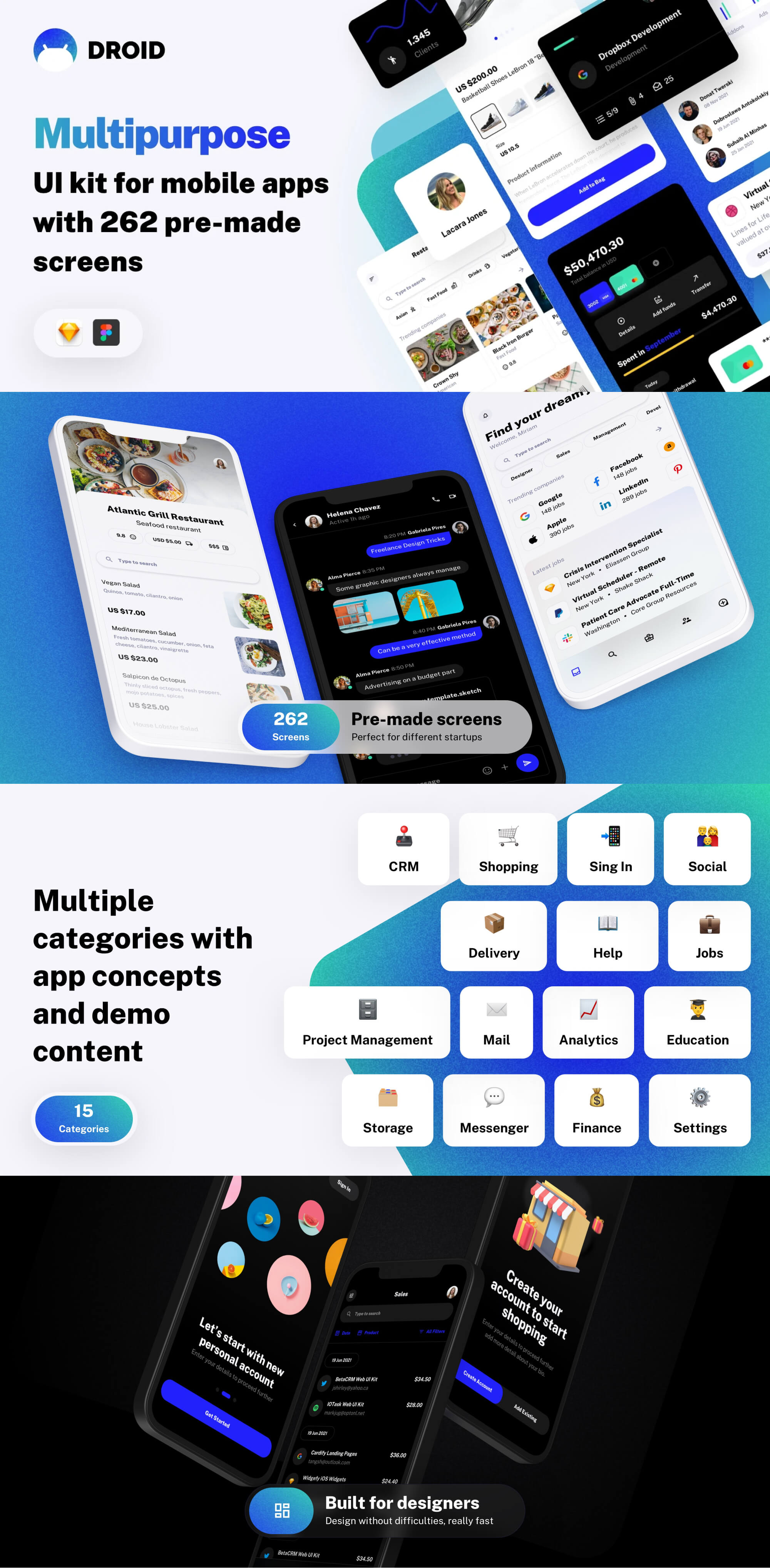 Droid Multipurpose UI Kit for Mobile Apps presentation image