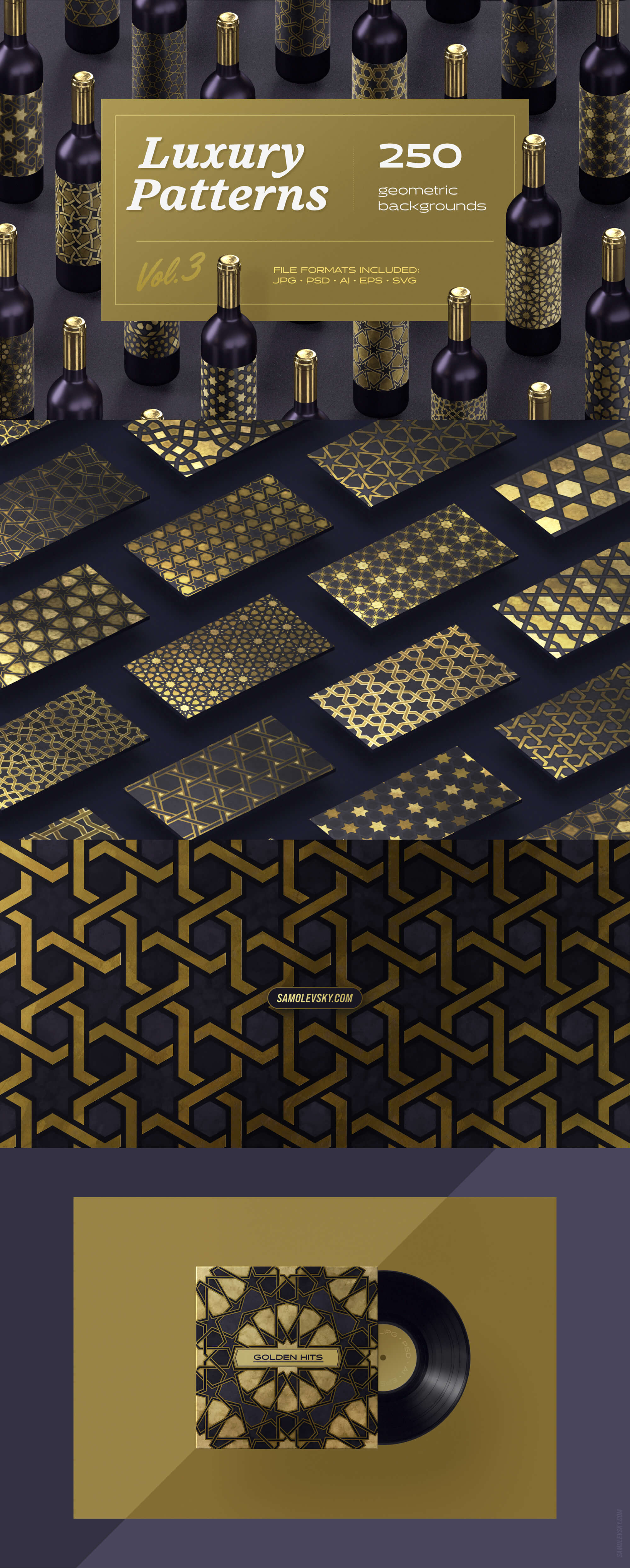Luxury patterns – 250 geometric backgrounds presentation image