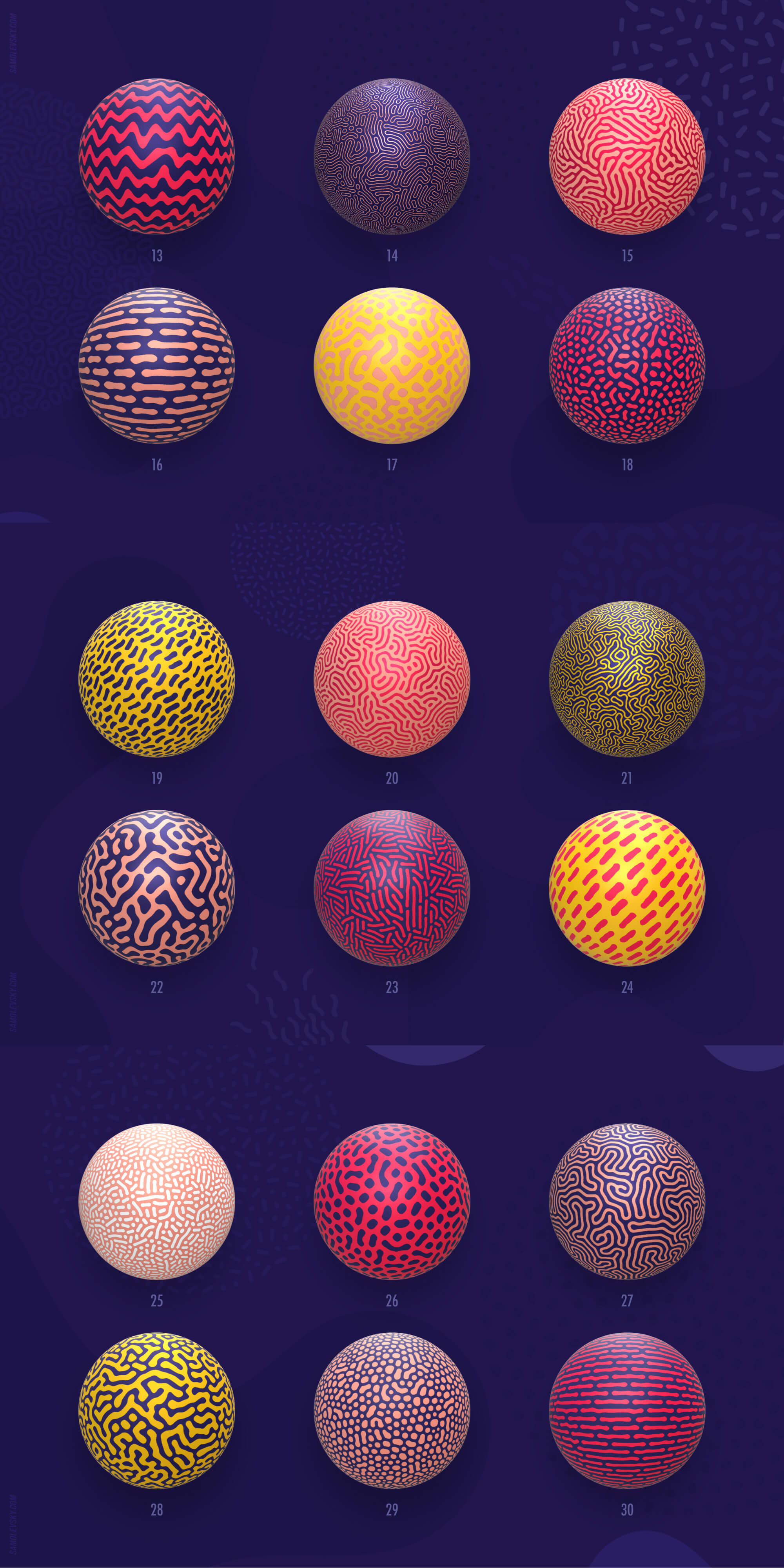 Organic shapes bundle – 180 seamless textures, brushes & design elements presentation image
