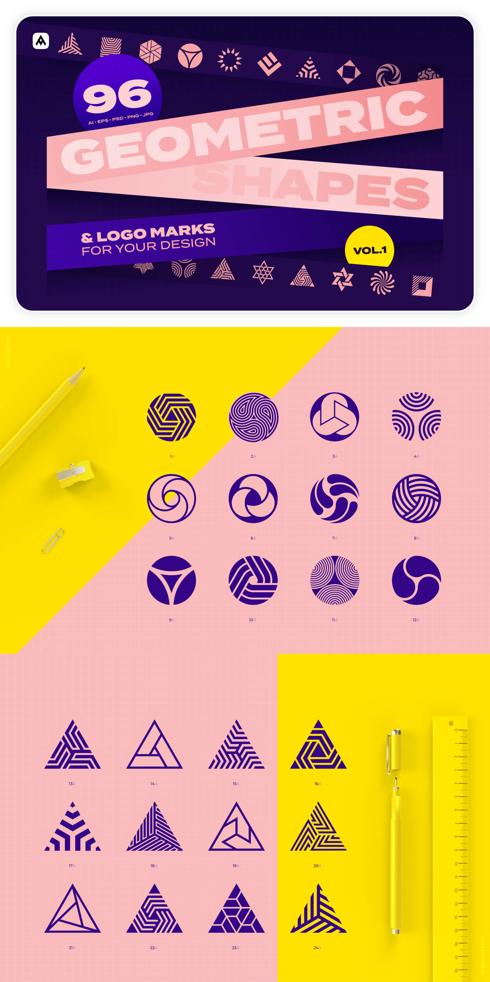 96 Geometric shapes & logo marks collection Vol.1 presentation image