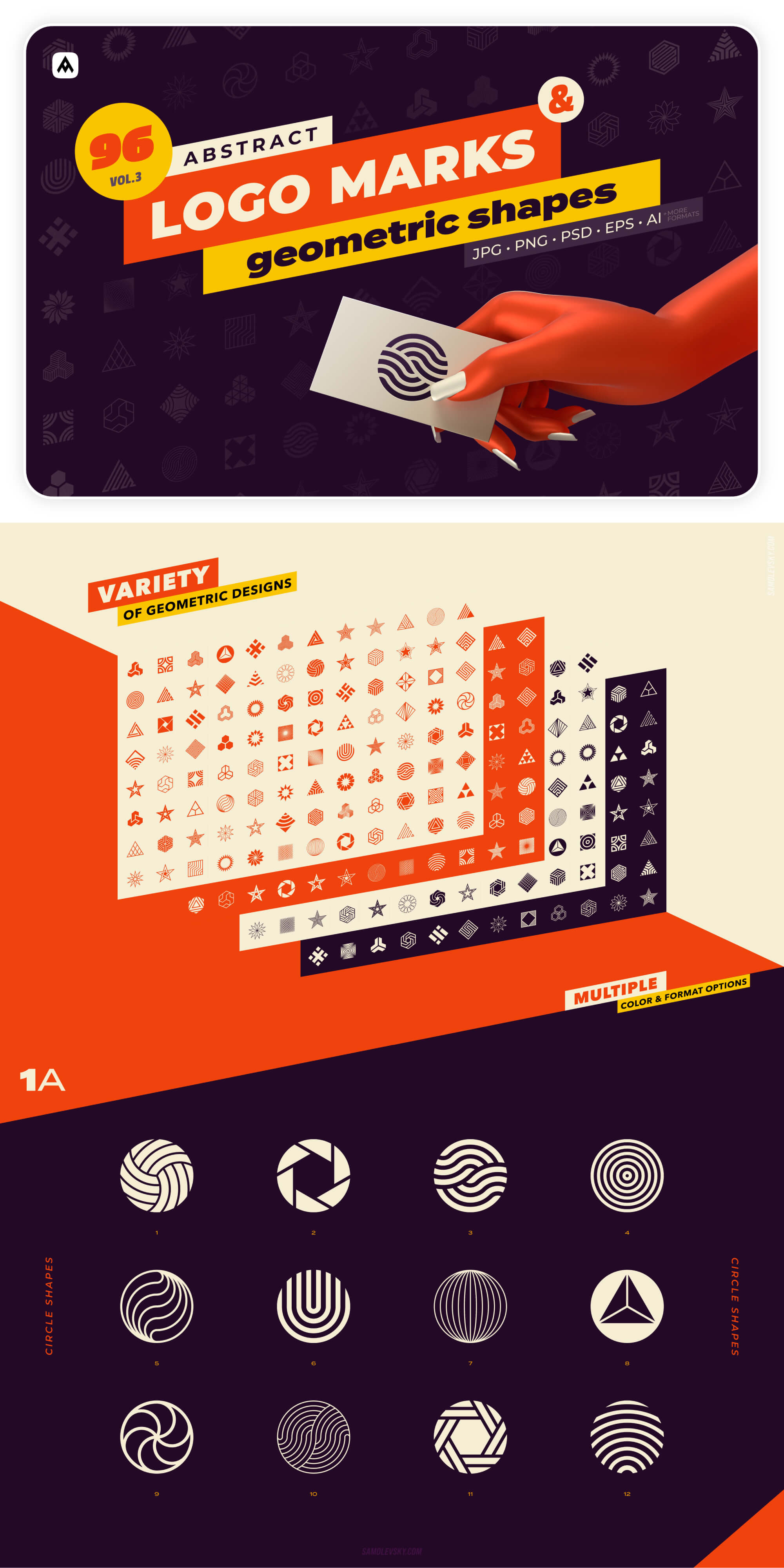 96 Abstract logo marks & geometric shapes collection presentation image